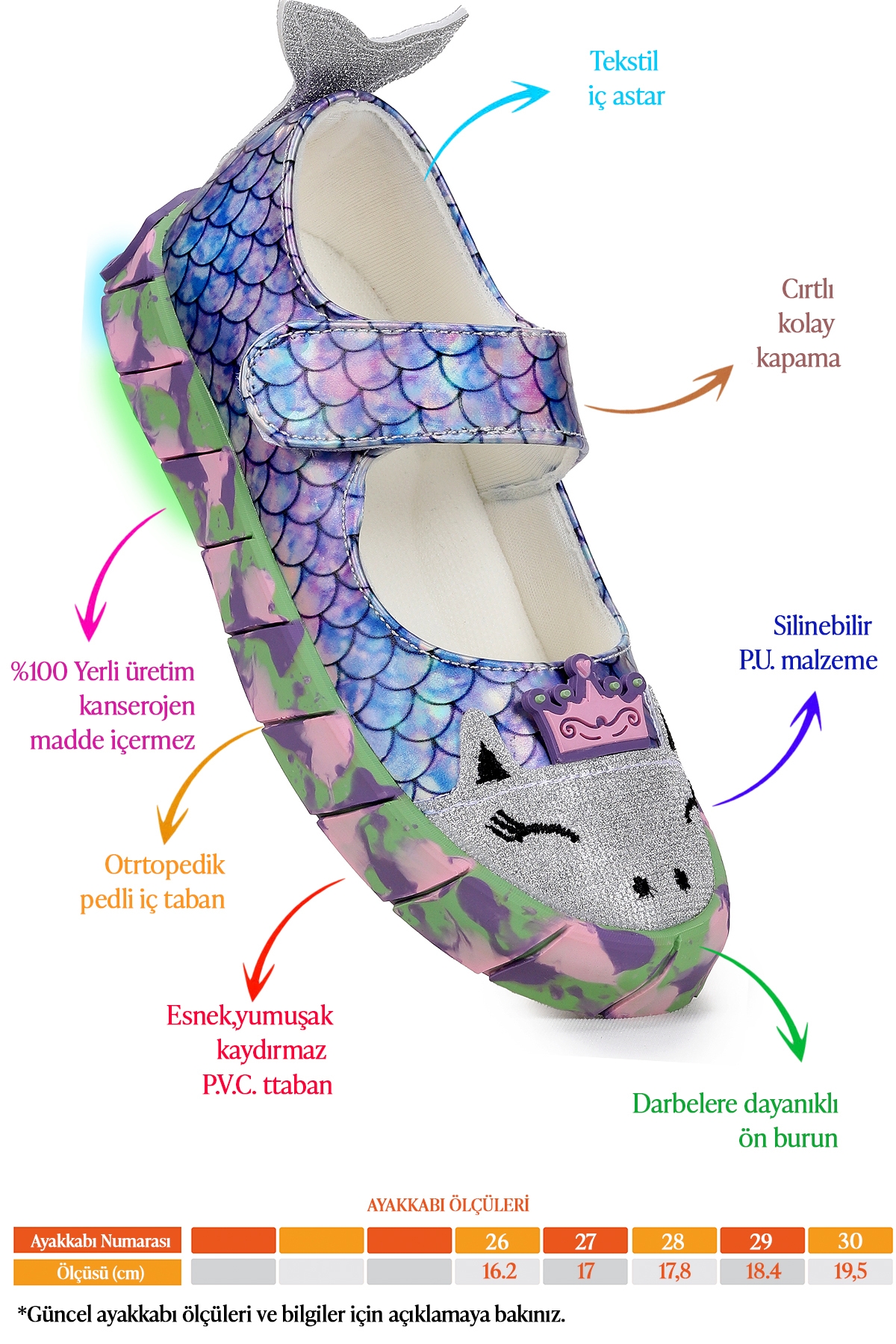 Zubin Deniz Kızı Cırtlı Işıklı Kız Çocuk Babet Ayakkabı Lila - Görsel 3