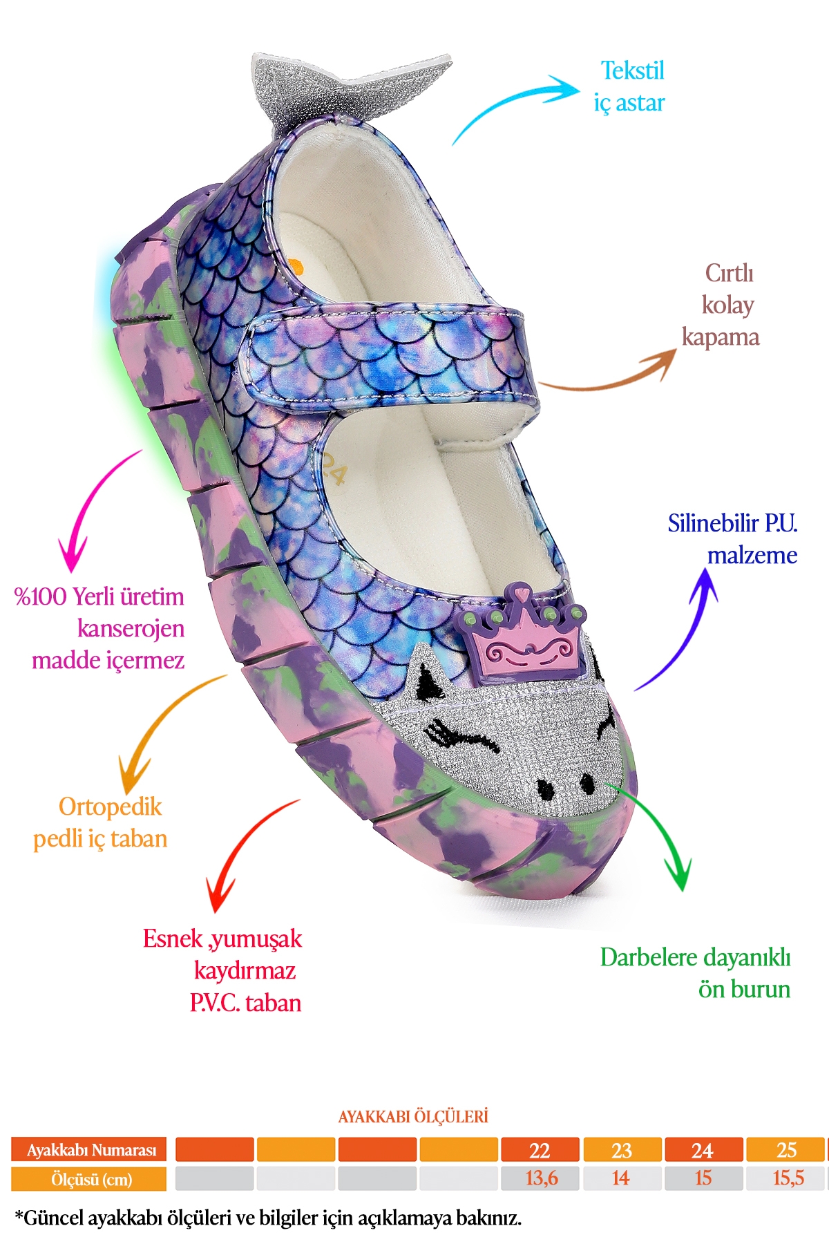 Zubin Deniz Kızı Cırtlı Işıklı Kız Bebek Babet Ayakkabı Lila - Görsel 3