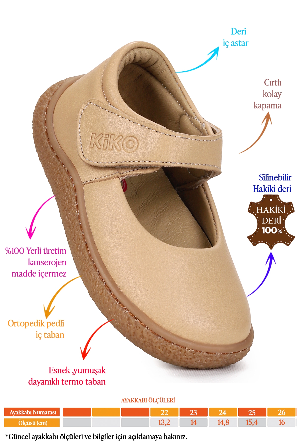 Lida %100 Deri Günlük Kız Bebek Babet Ayakkabı Açık Taba - Görsel 3