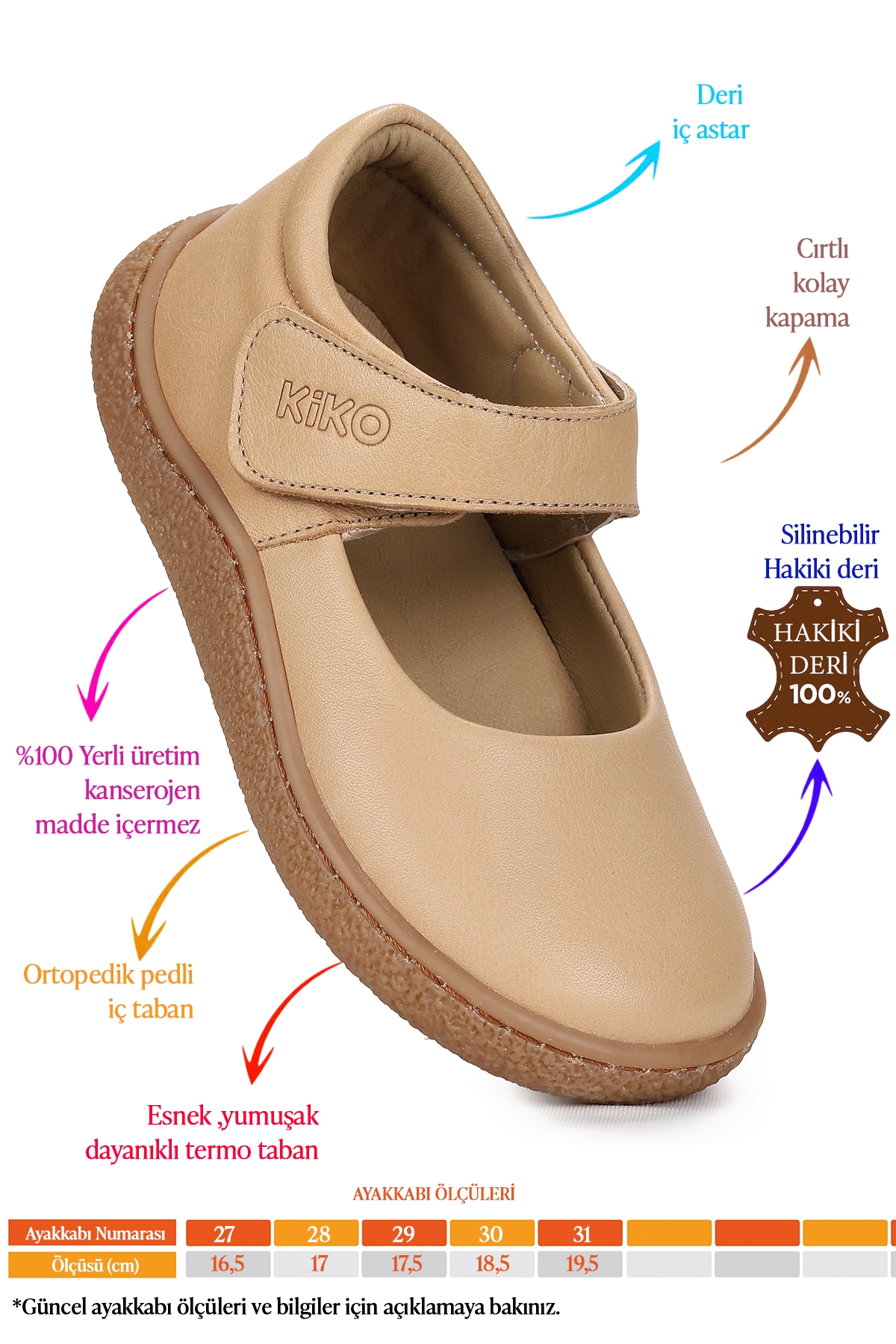 Lida %100 Deri Günlük Kız Çocuk Babet Ayakkabı Açık Taba - Görsel 3