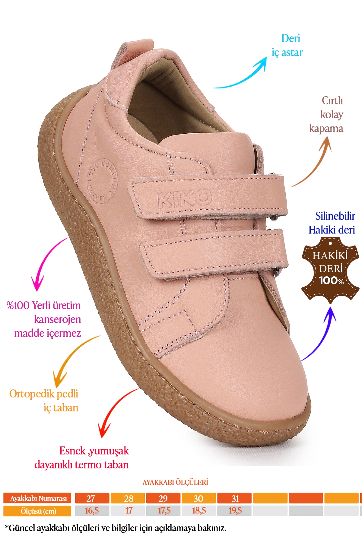 Luqa %100 Deri Günlük Kız Çocuk Spor Ayakkabı Pudra - Görsel 3