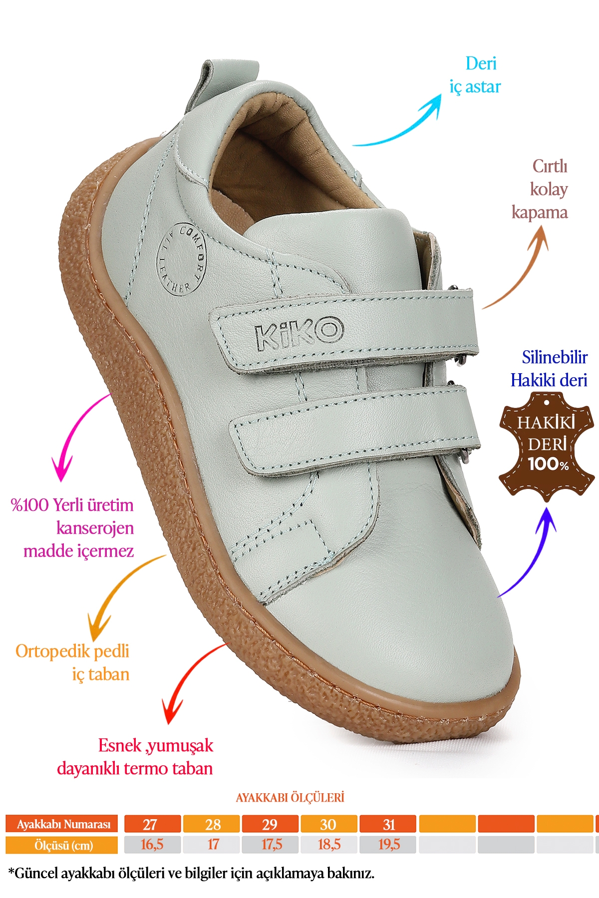 Luqa %100 Deri Günlük Erkek Çocuk Spor Ayakkabı Su Yeşili - Görsel 3