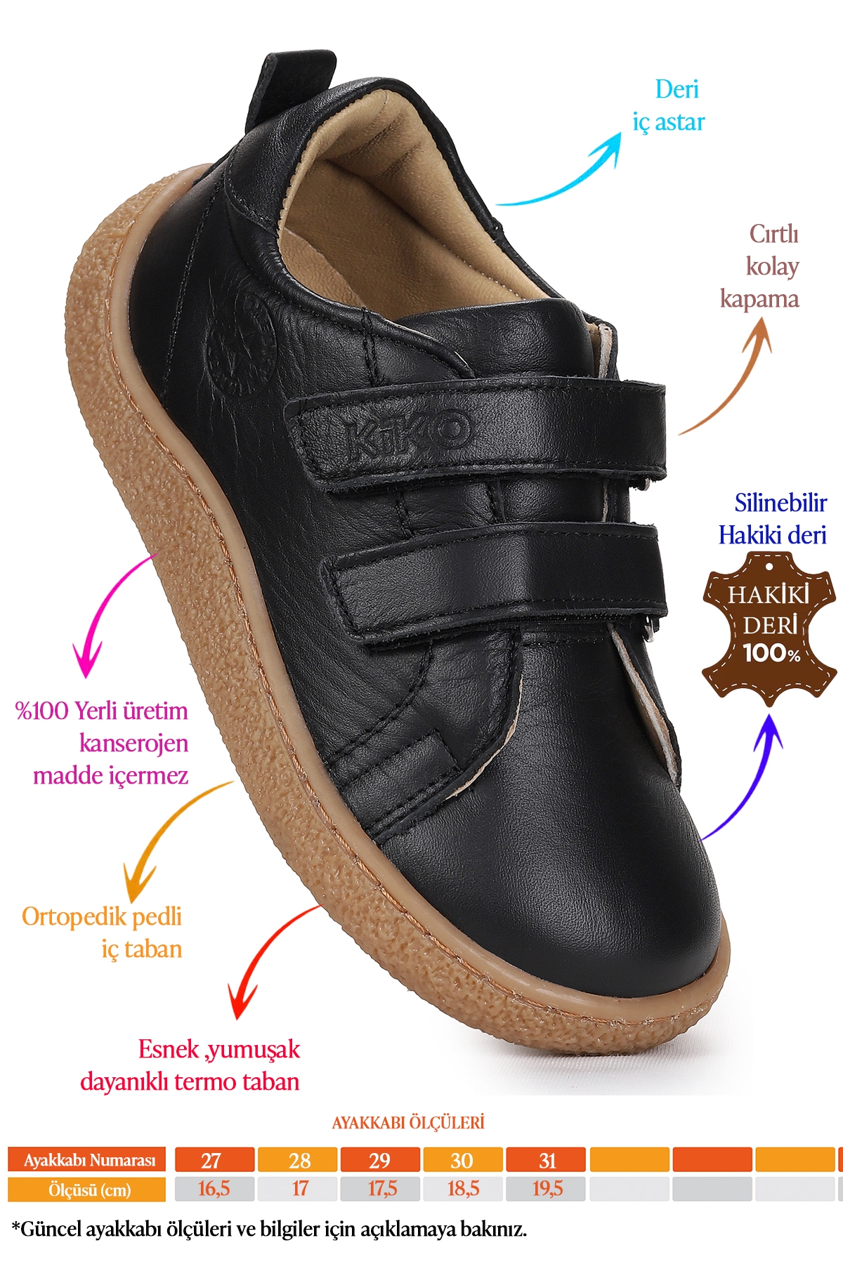 Luqa %100 Deri Günlük Erkek Çocuk Spor Ayakkabı Siyah - Görsel 3