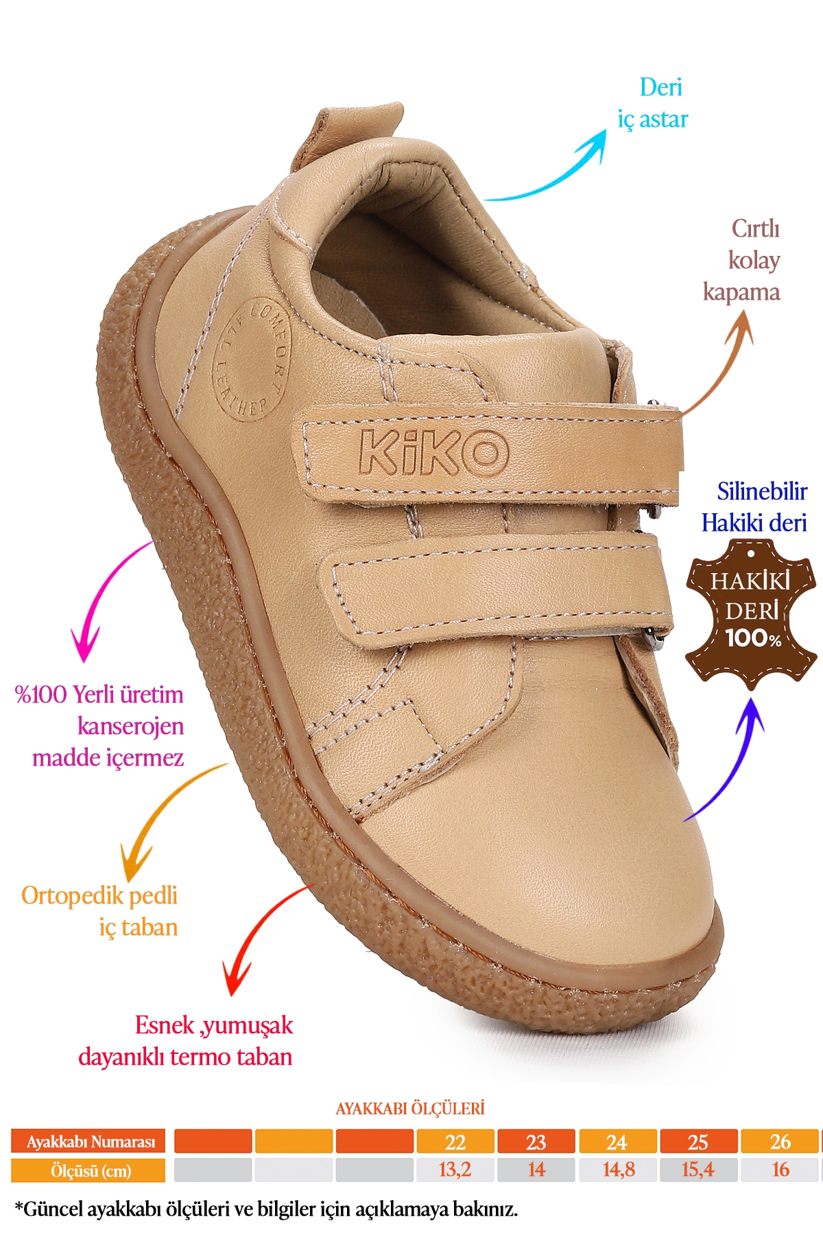 Luqa %100 Deri Günlük Erkek Bebek Spor Ayakkabı Açık Taba - Görsel 3