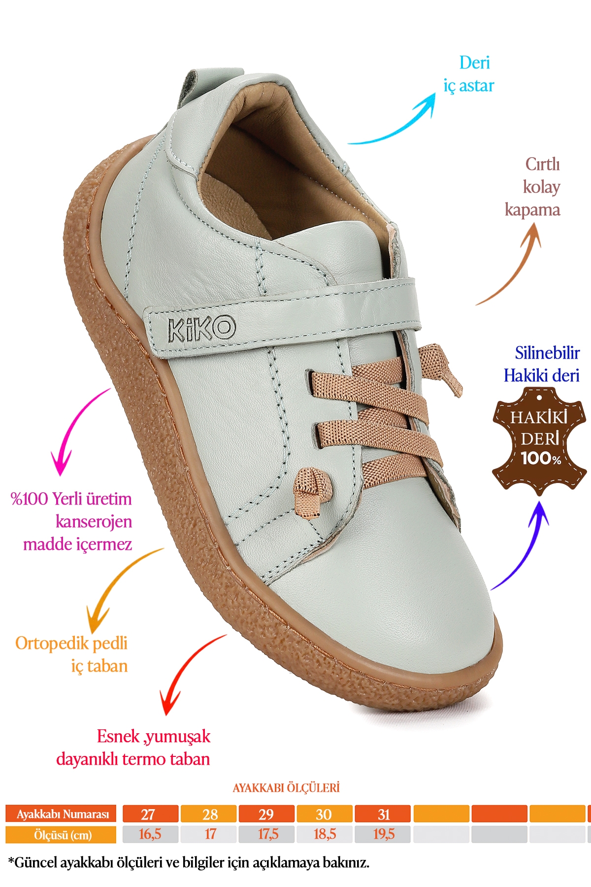 Arad %100 Deri Günlük Erkek Çocuk Spor Ayakkabı Su Yeşili - Görsel 3