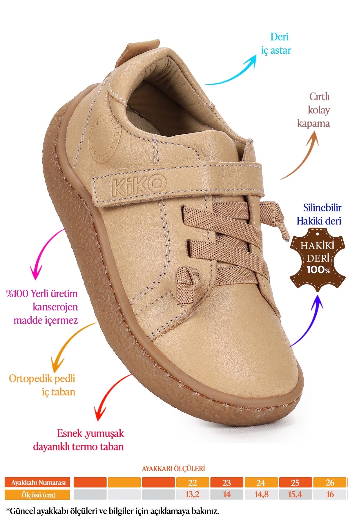 Arad %100 Deri Günlük Erkek Bebek Spor Ayakkabı Açık Taba - Görsel 3