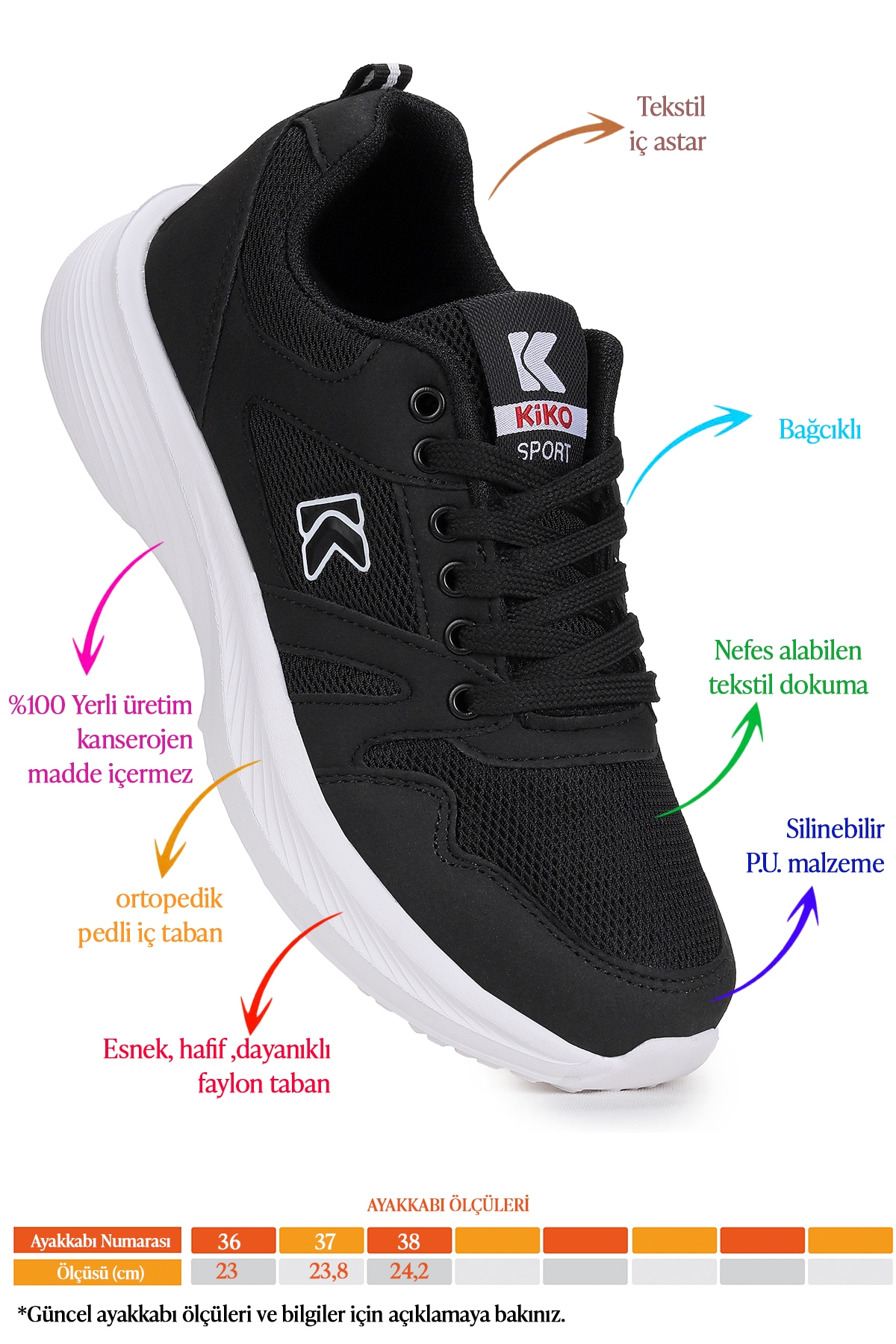 Dima Fileli Faylon Taban Erkek Çocuk Spor Ayakkabı Siyah - Beyaz - Görsel 3