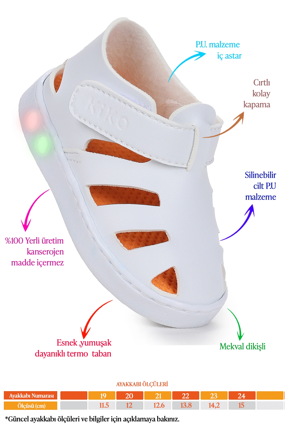 Limba Işıklı Cırtlı Erkek Bebek Sandalet Beyaz - Görsel 3