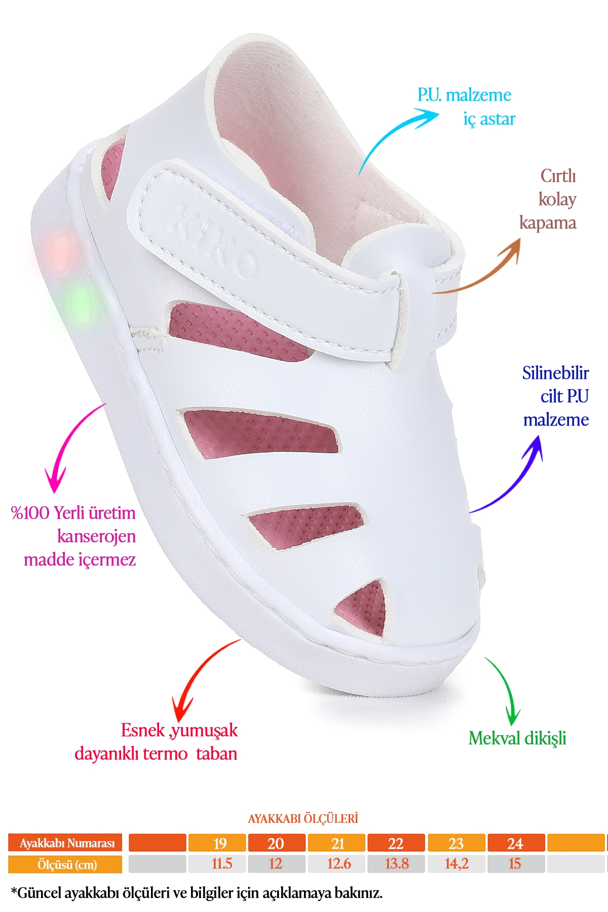 Limba Işıklı Cırtlı Kız Bebek Sandalet Beyaz - Görsel 3