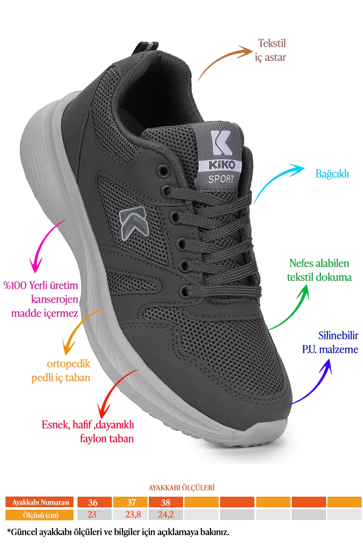 Dima Fileli Faylon Taban Erkek Çocuk Spor Ayakkabı Füme - Görsel 3