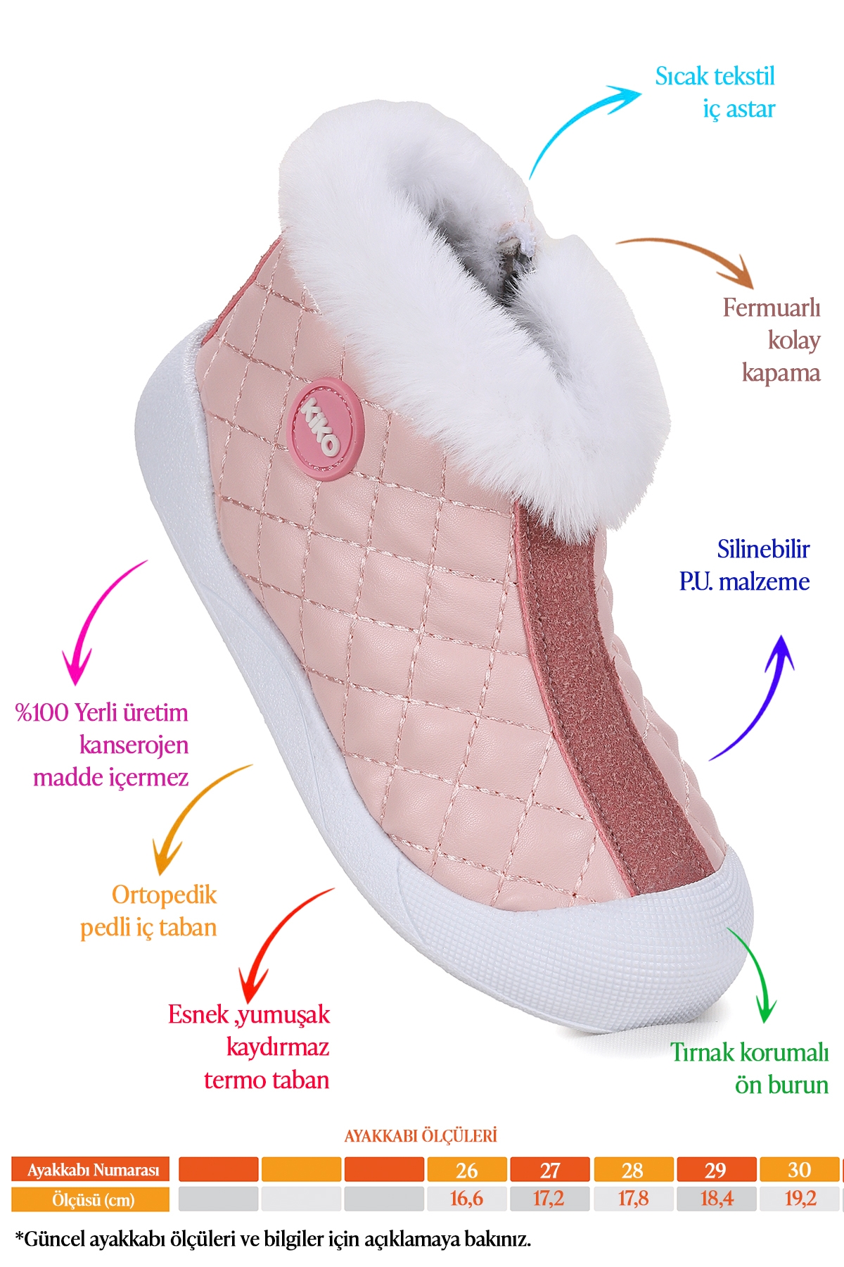 Biser Fermuarlı Termo Taban Kız Çocuk Bot Ayakkabı Pudra - Görsel 3