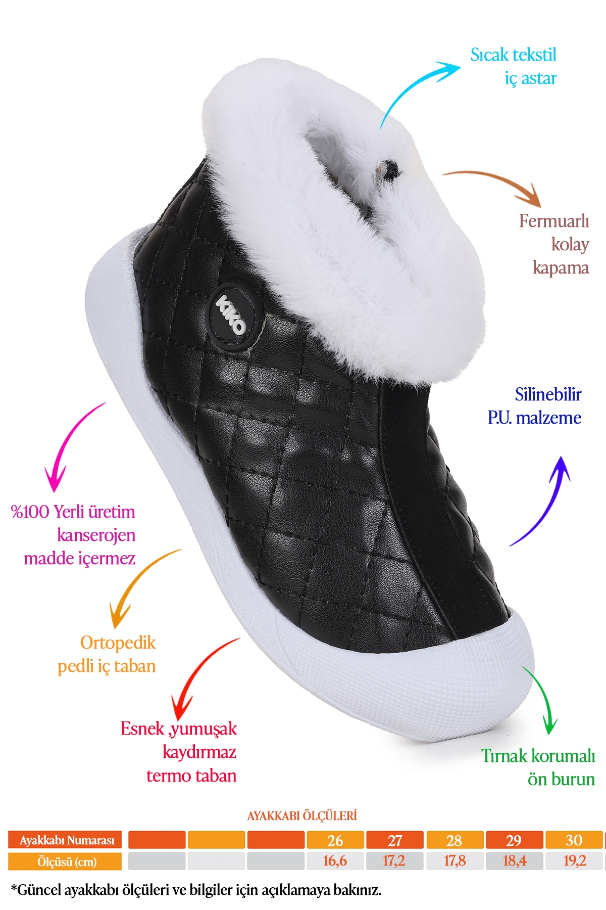 Biser Fermuarlı Termo Taban Kız Çocuk Bot Ayakkabı Siyah - Görsel 3