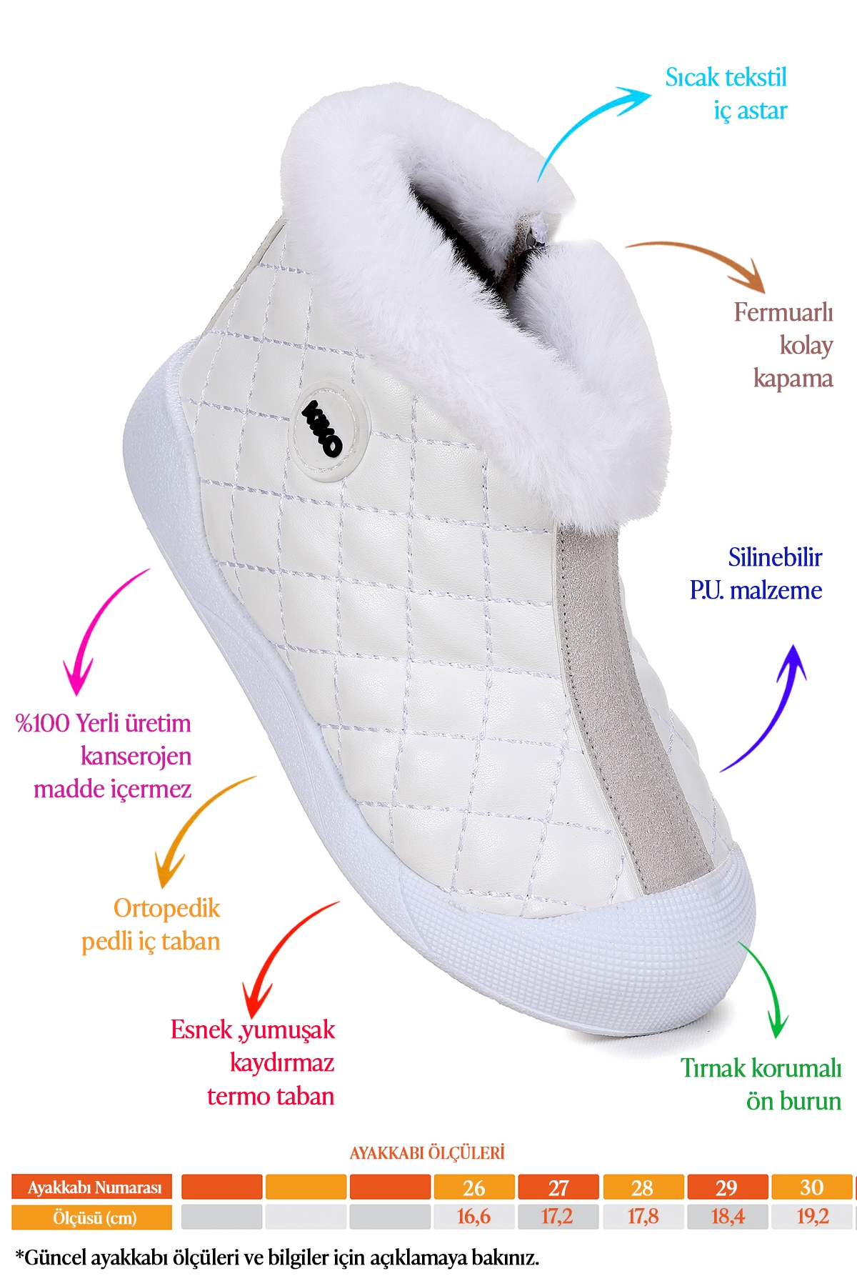 Biser Fermuarlı Termo Taban Kız Çocuk Bot Ayakkabı Beyaz - Görsel 3