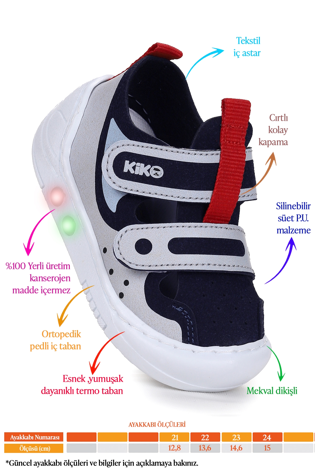 Nera Cırtlı Işıklı Erkek Bebek Yürüyüş Spor Ayakkabı Lacivert - Mavi - Görsel 3