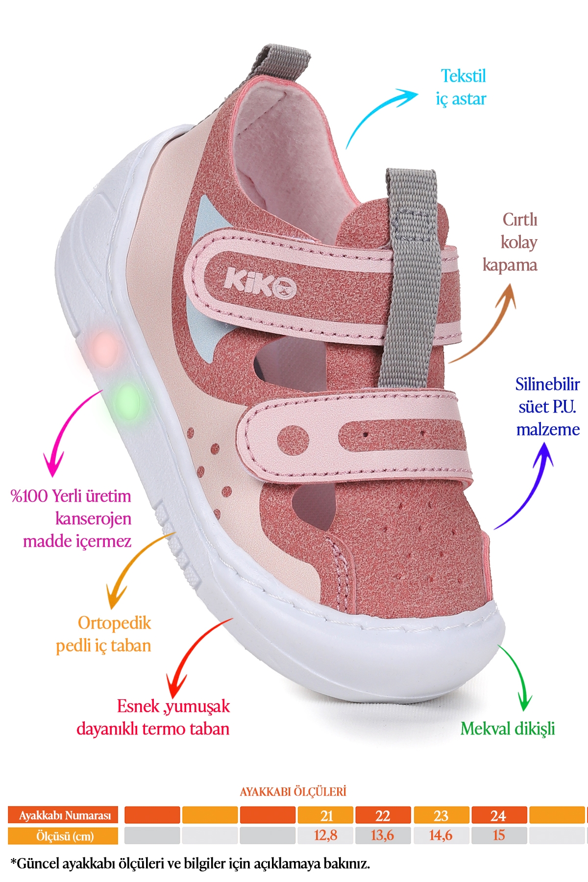 Nera Cırtlı Işıklı Kız Bebek Yürüyüş Spor Ayakkabı Pembe - Görsel 3