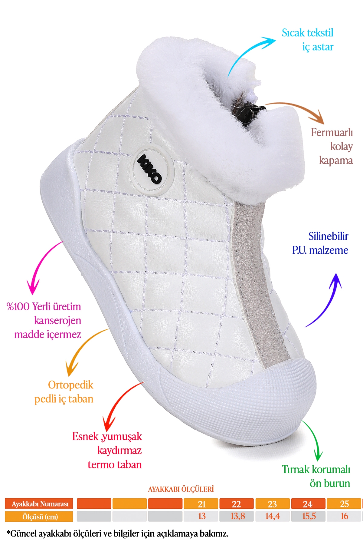 Biser Fermuarlı Termo Taban Kız Bebek Bot Ayakkabı Beyaz - Görsel 3