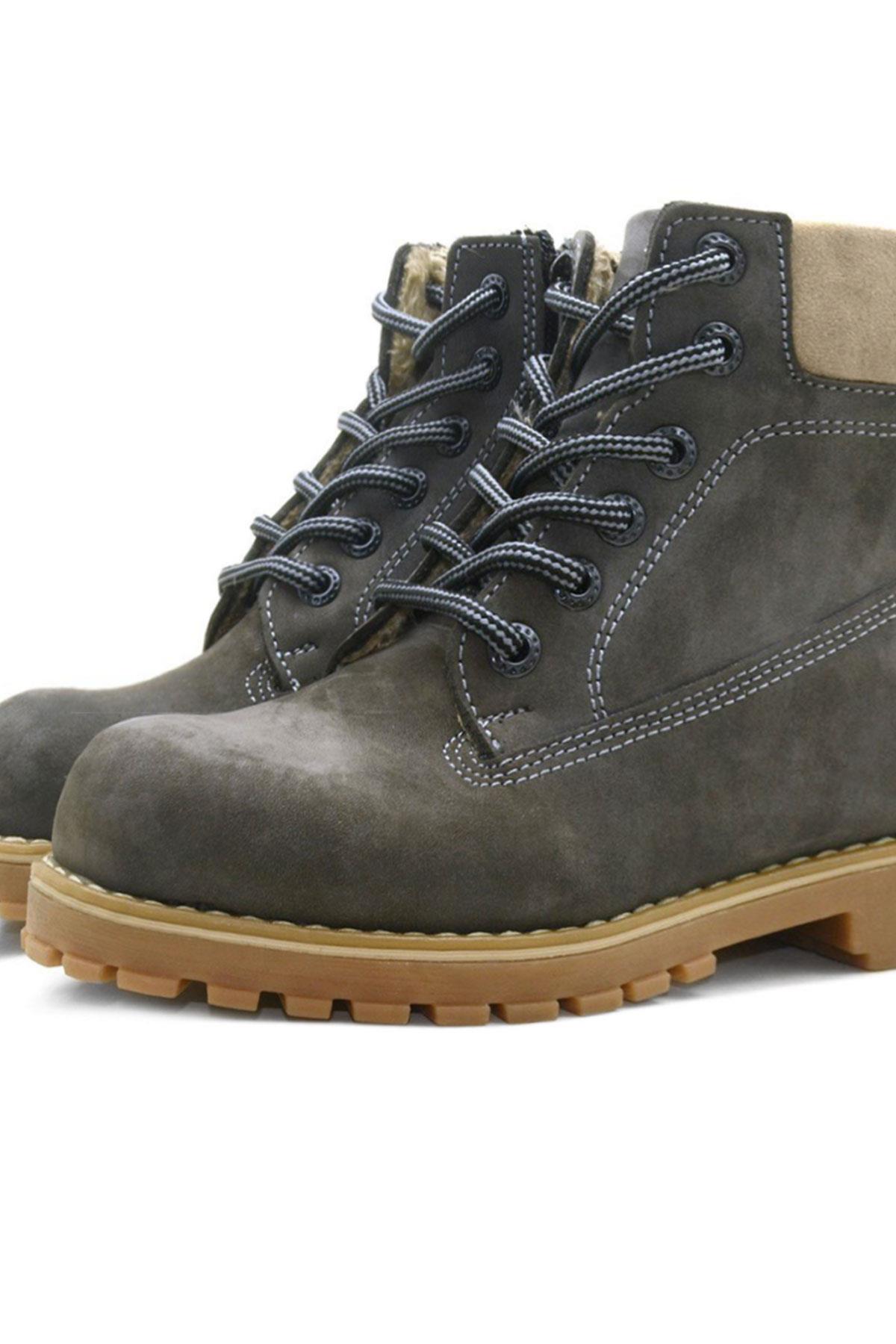 Neson Hakiki Deri Rahat Gri Fermuarlı Unisex Çocuk Bot - Görsel 8