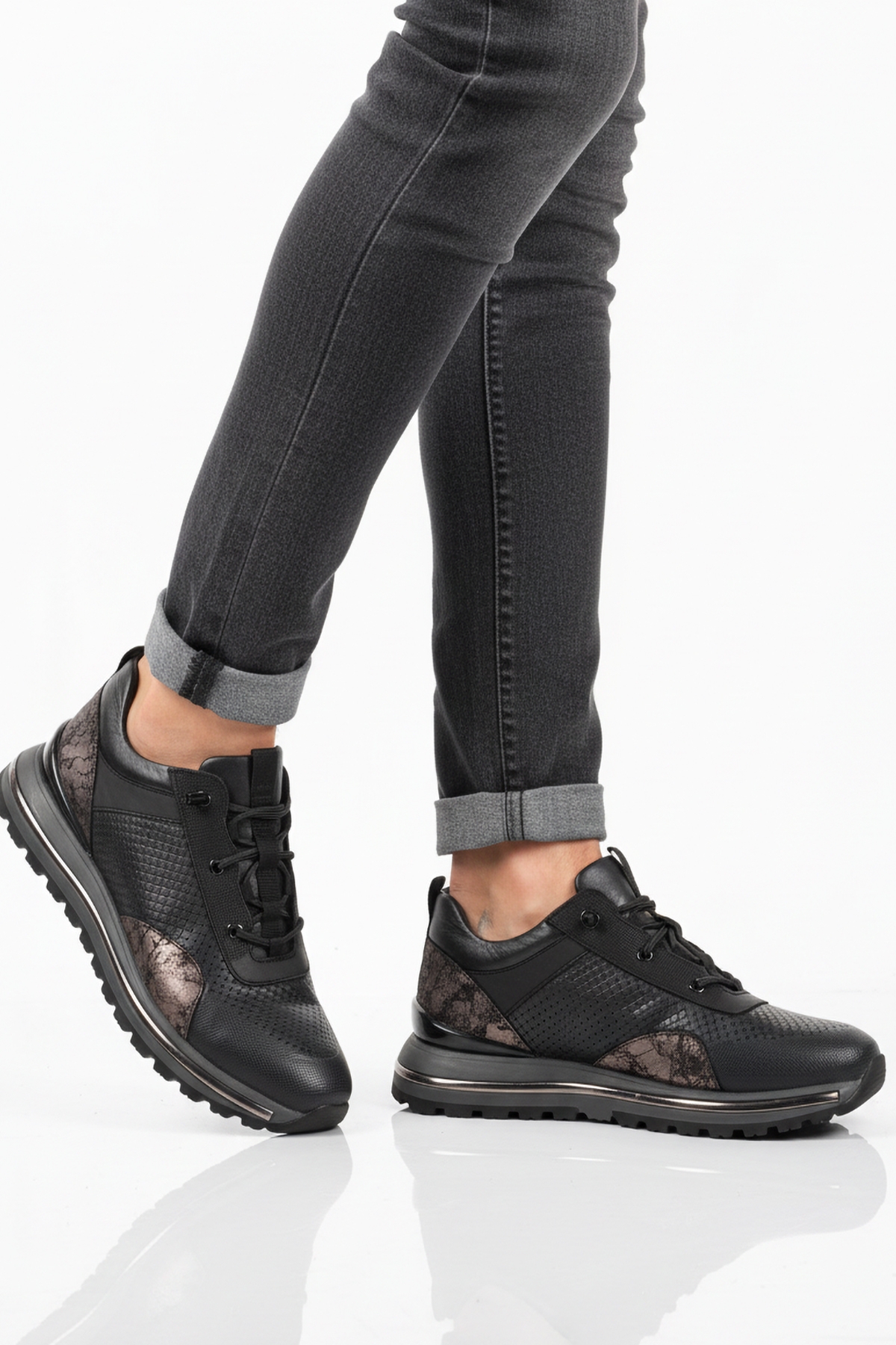 Lacivert Hakiki Deri Elastik Bağcıklı Erkek Casual Ayakkabı M533 M - Görsel 2