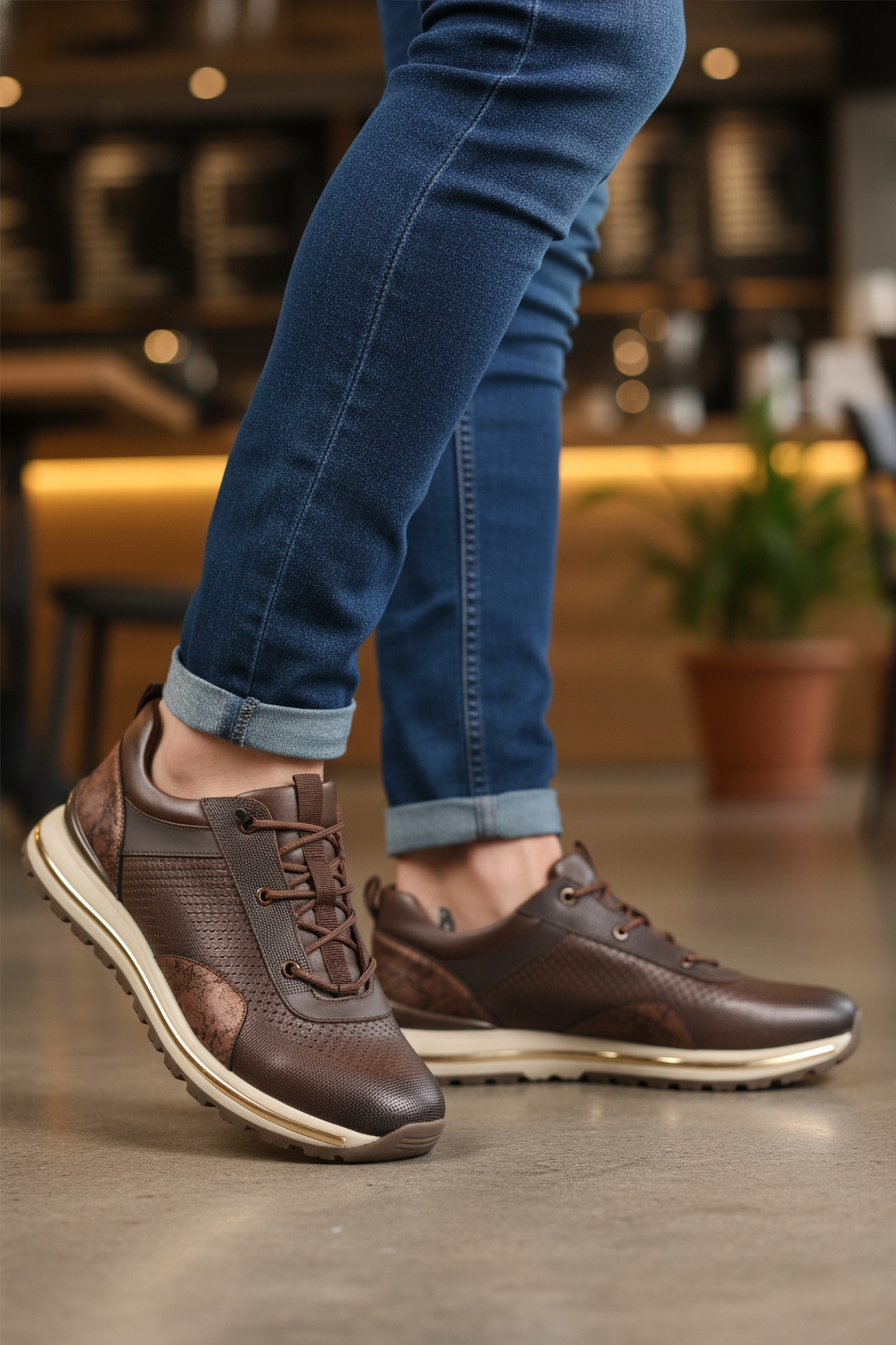 Kahve Hakiki Deri Elastik Bağcıklı Erkek Casual Ayakkabı M533 M - Görsel 4