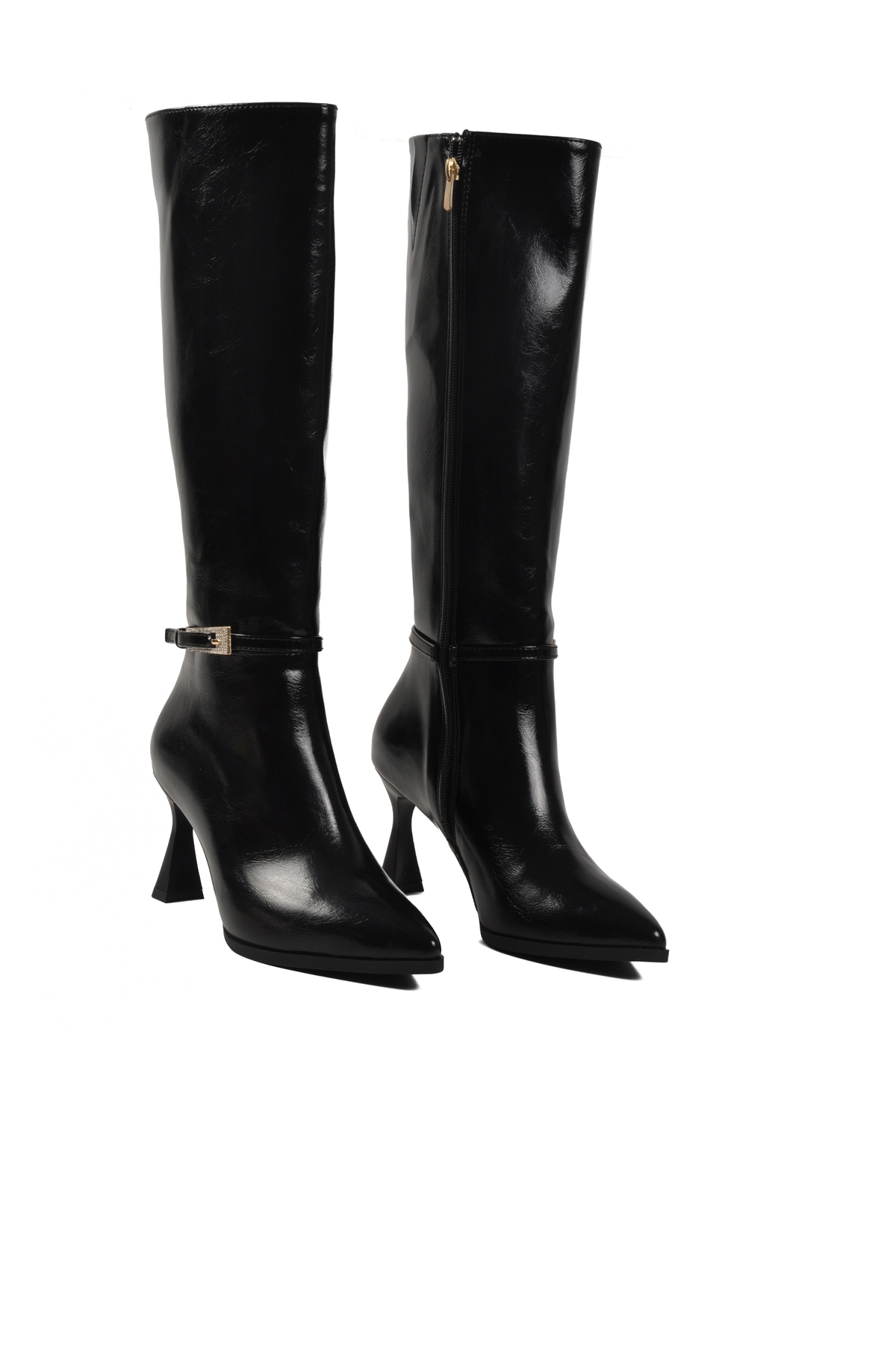 Siyah İçi Kürklü Fermuarlı Kadın İnce Topuklu Çizme 9652013 Z - Görsel 4