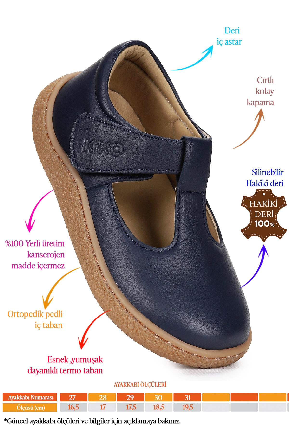 Lija %100 Deri Günlük Kız Çocuk Babet Ayakkabı Lacivert - Görsel 3