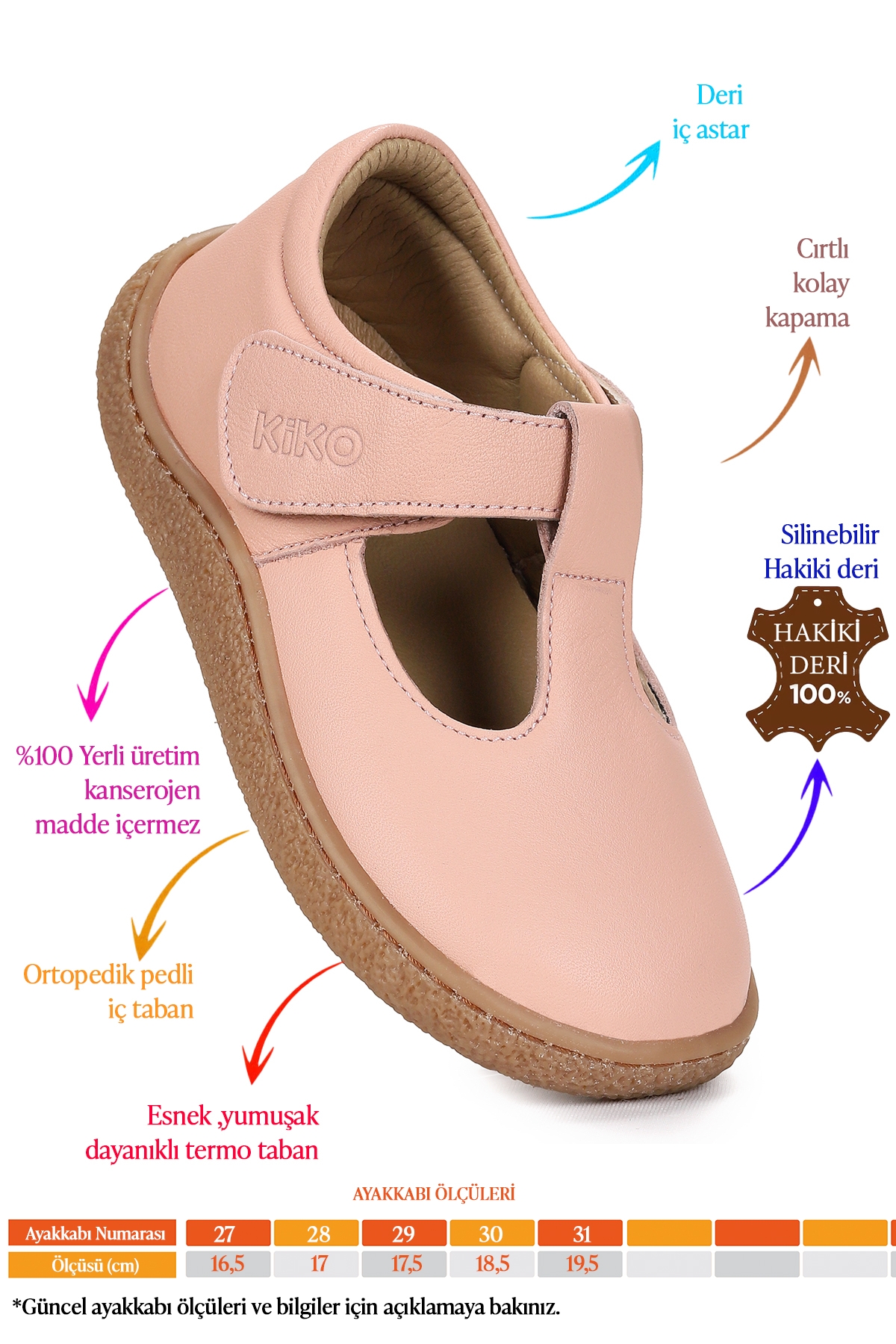 Lija %100 Deri Günlük Kız Çocuk Babet Ayakkabı Pudra - Görsel 3