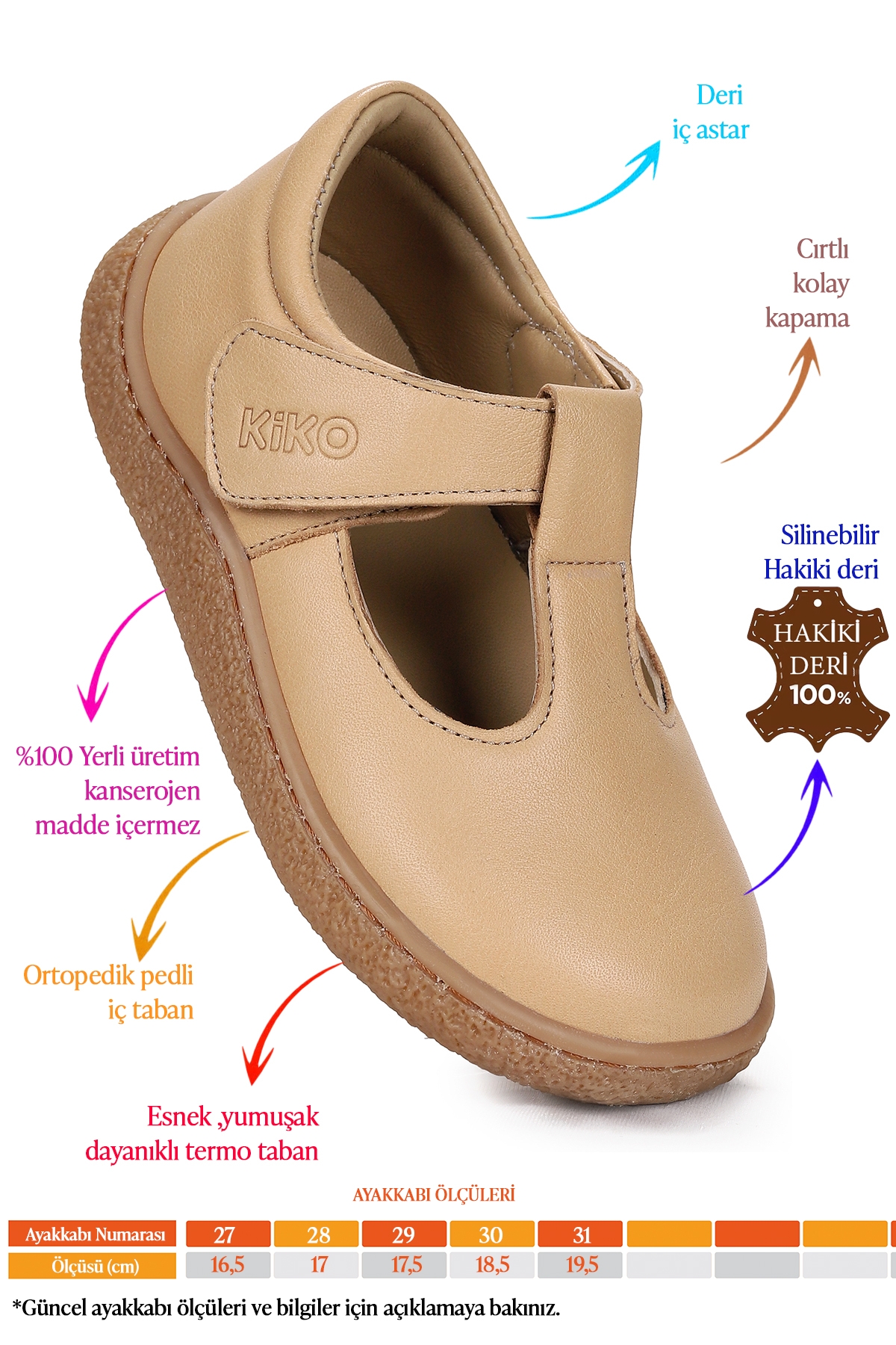 Lija %100 Deri Günlük Kız Çocuk Babet Ayakkabı Açık Taba - Görsel 3