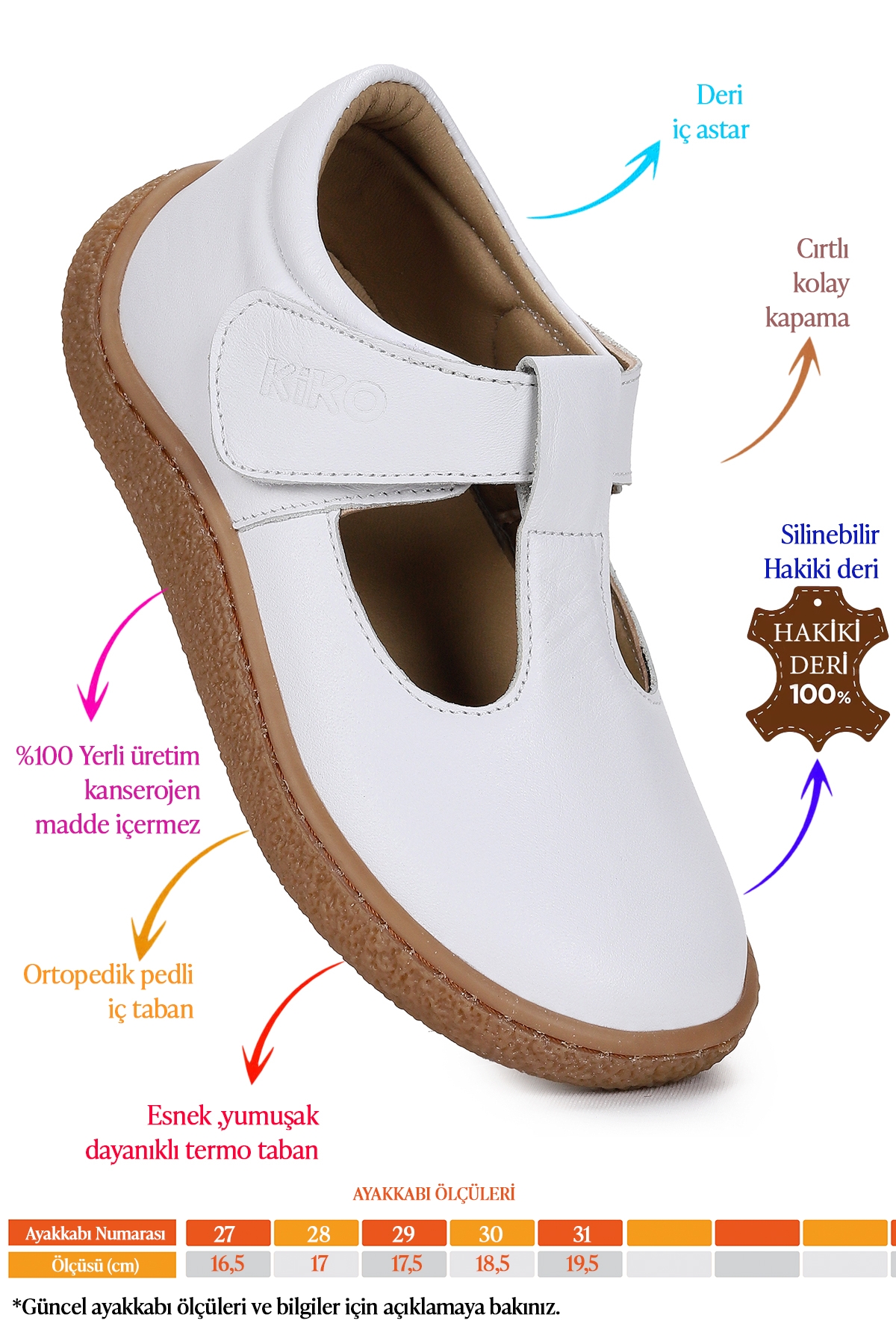 Lija %100 Deri Günlük Kız Çocuk Babet Ayakkabı Beyaz - Görsel 3