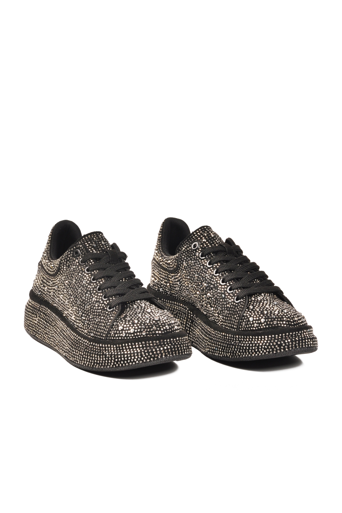 Platin Taş İşlemeli Bağcıklı Kadın Sneaker 989118-01 Z - Görsel 4