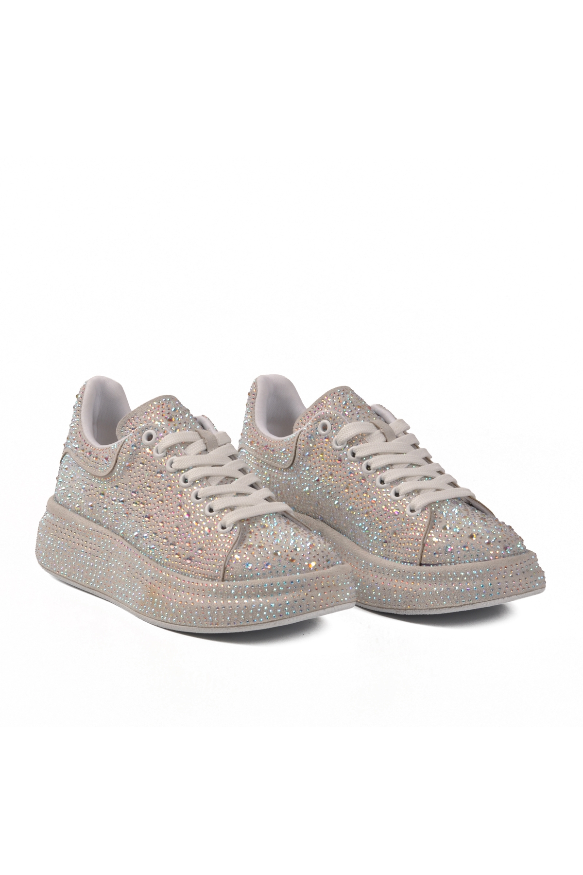 Ayakmod Ayakmod Gümüş Taş İşlemeli Bağcıklı Kadın Sneaker 989118-01 Z | Flo Gümüş - 4. görsel