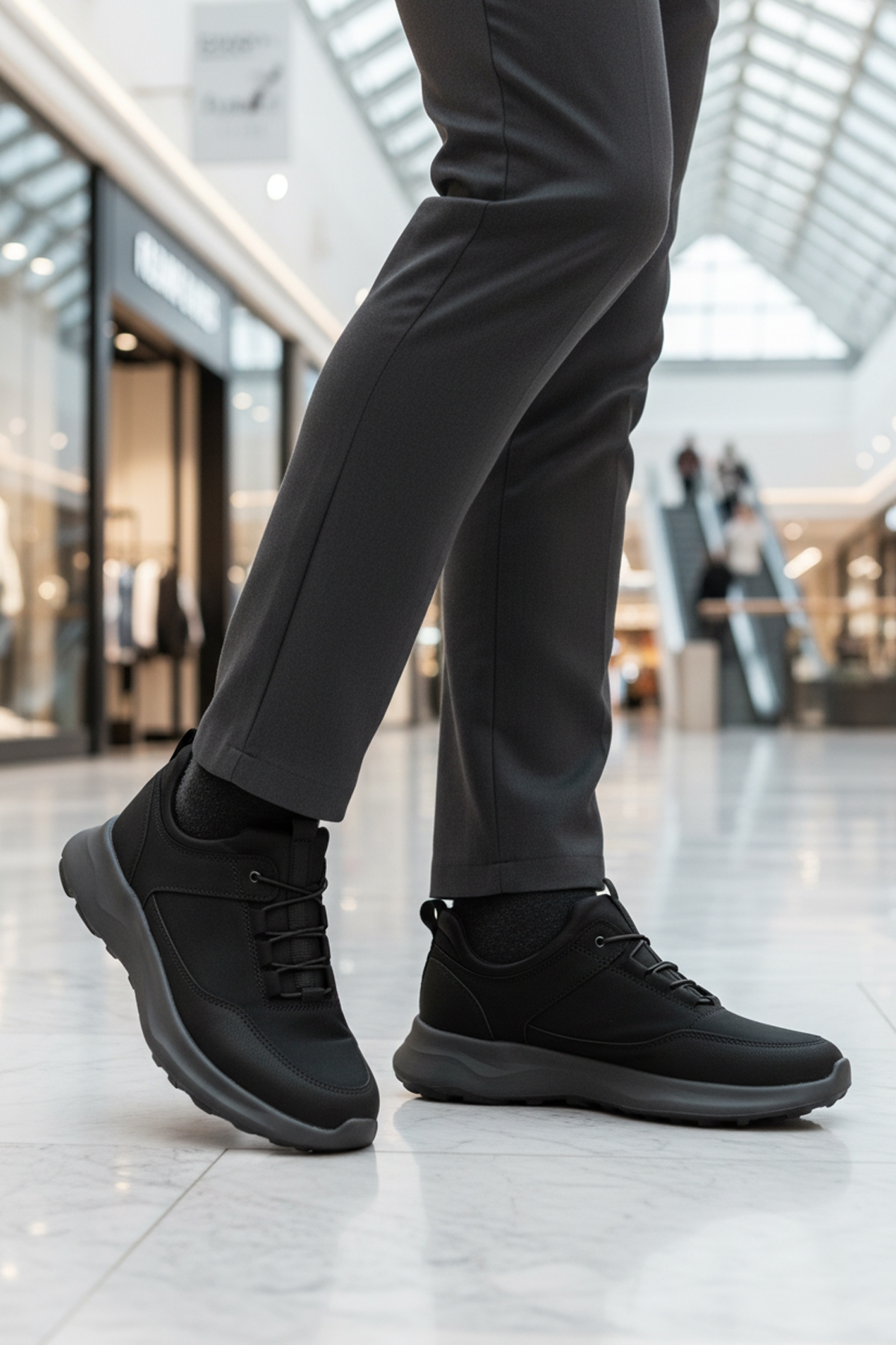 Siyah Elastik Bağcıklı Hafif Cilt Erkek Casual Ayakkabı 460 M - Görsel 4