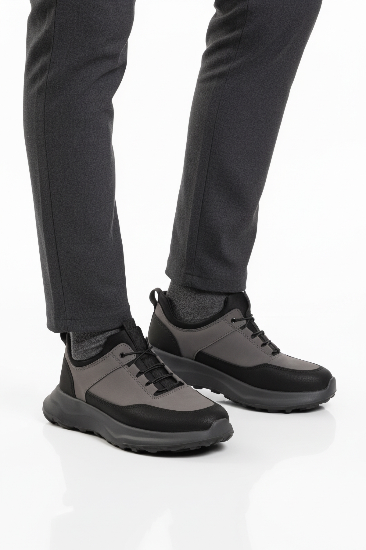 Conteyner Conteyner Gri Füme Elastik Bağcıklı Hafif Cilt Erkek Casual Ayakkabı 460 M | Flo Gri - 2. görsel