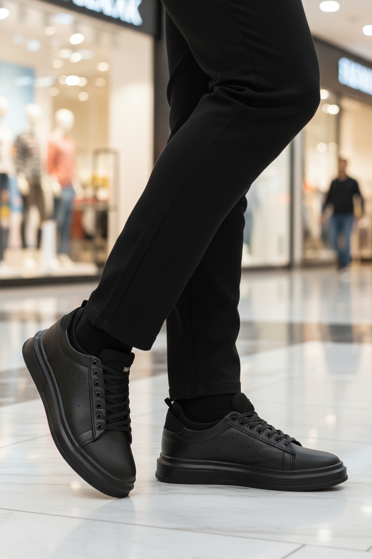 Conteyner Conteyner Siyah Bağcıklı Cilt Hafif Esnek Erkek Sneaker 179 M | Flo Siyah - 4. görsel