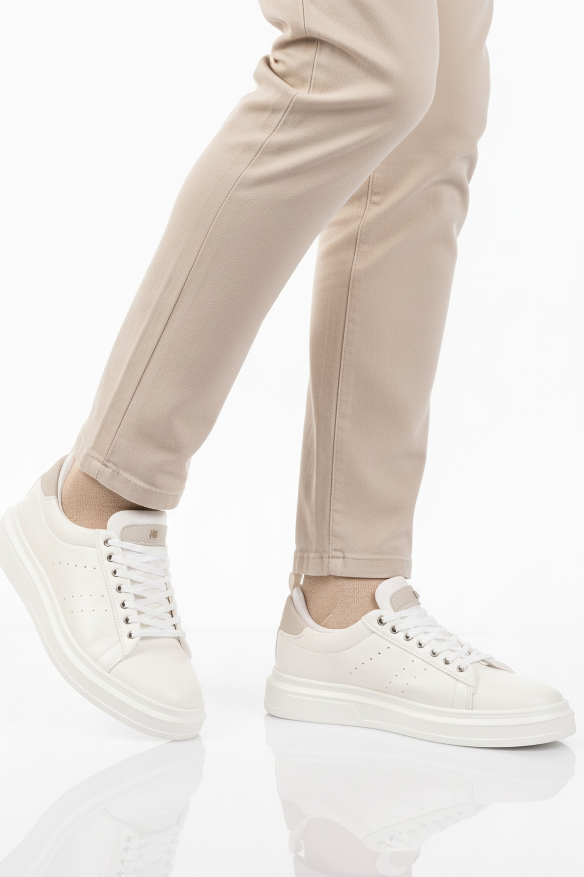 Beyaz Bağcıklı Cilt Hafif Esnek Erkek Sneaker 179 M - Görsel 2