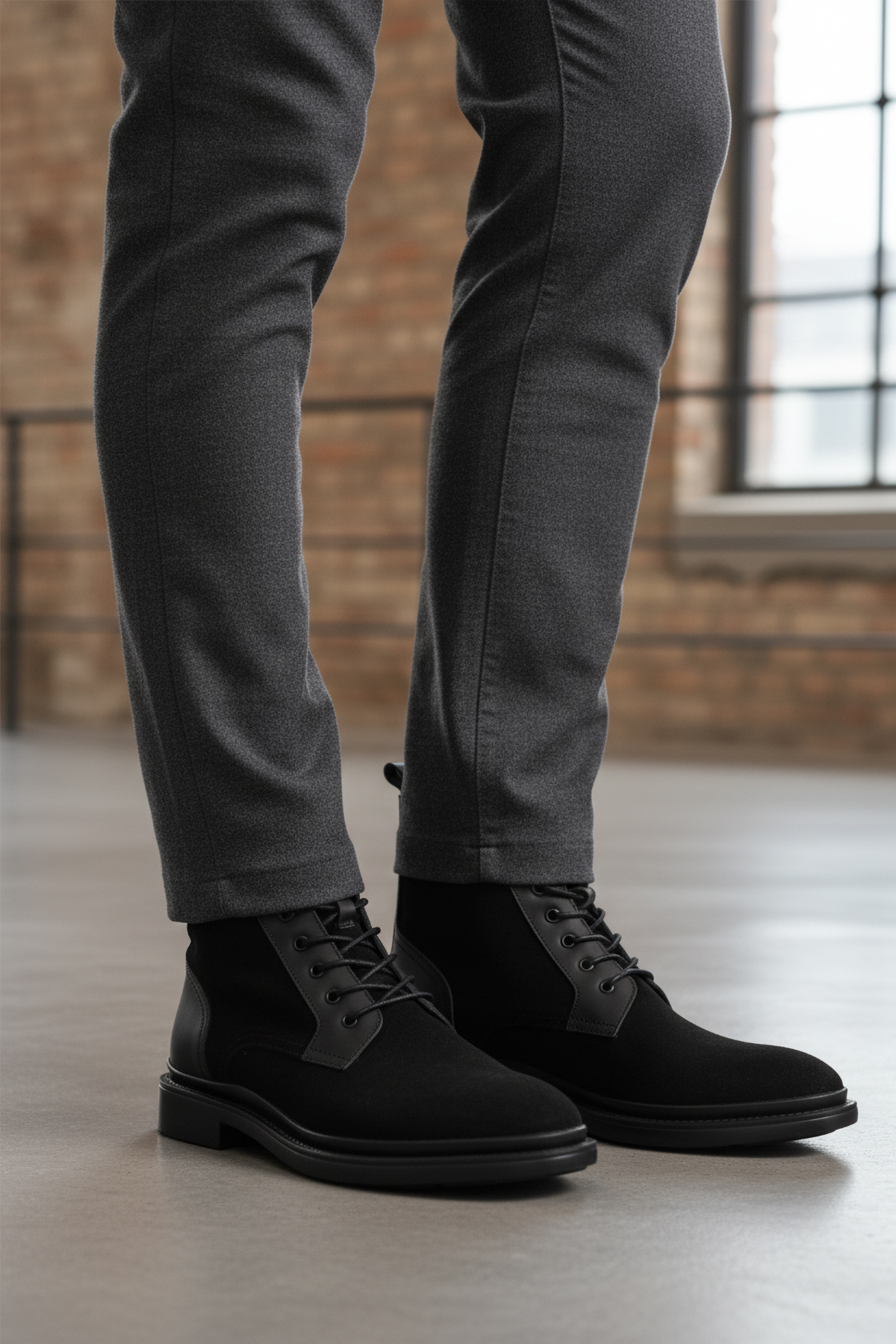 Po 2439 Hakiki Deri Bağcıklı Siyah Süet Erkek Bot - Görsel 2