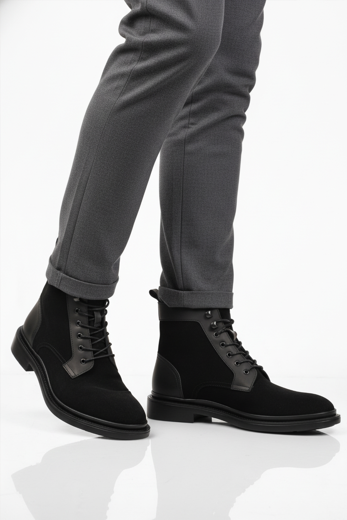 Po 2439 Hakiki Deri Bağcıklı Siyah Süet Erkek Bot - Görsel 4