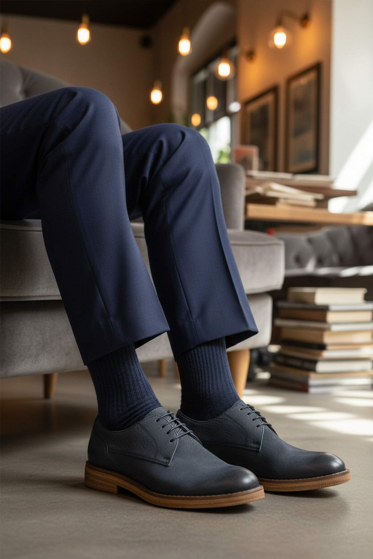 Po 2226 Lacivert Nubuk Hakiki Deri Erkek Casual Ayakkabı - Görsel 2