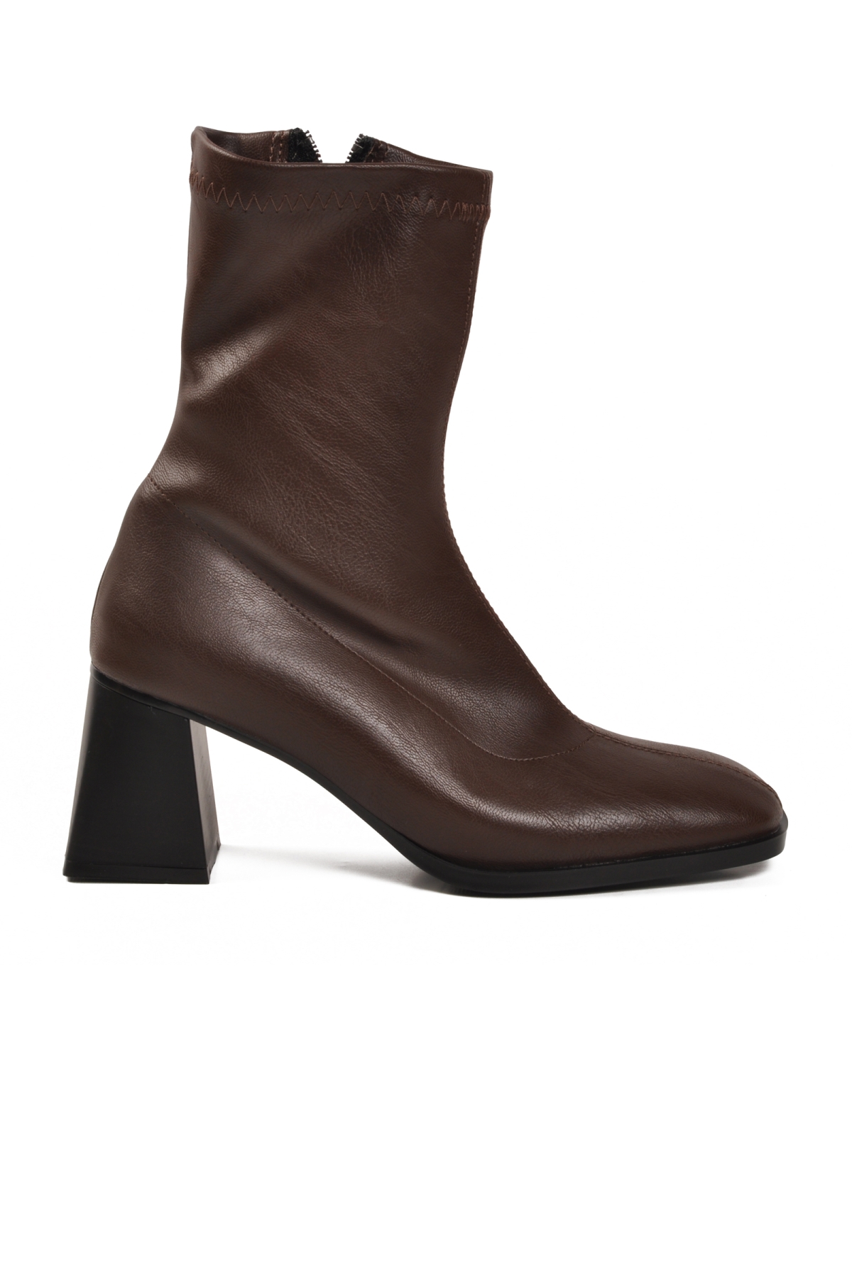 Ayakmod Ayakmod Kahverengi 2615 Polarlı Fermuarlı Streç Kahve Kadın Topuklu Bot | Flo Kahverengi - 4. görsel