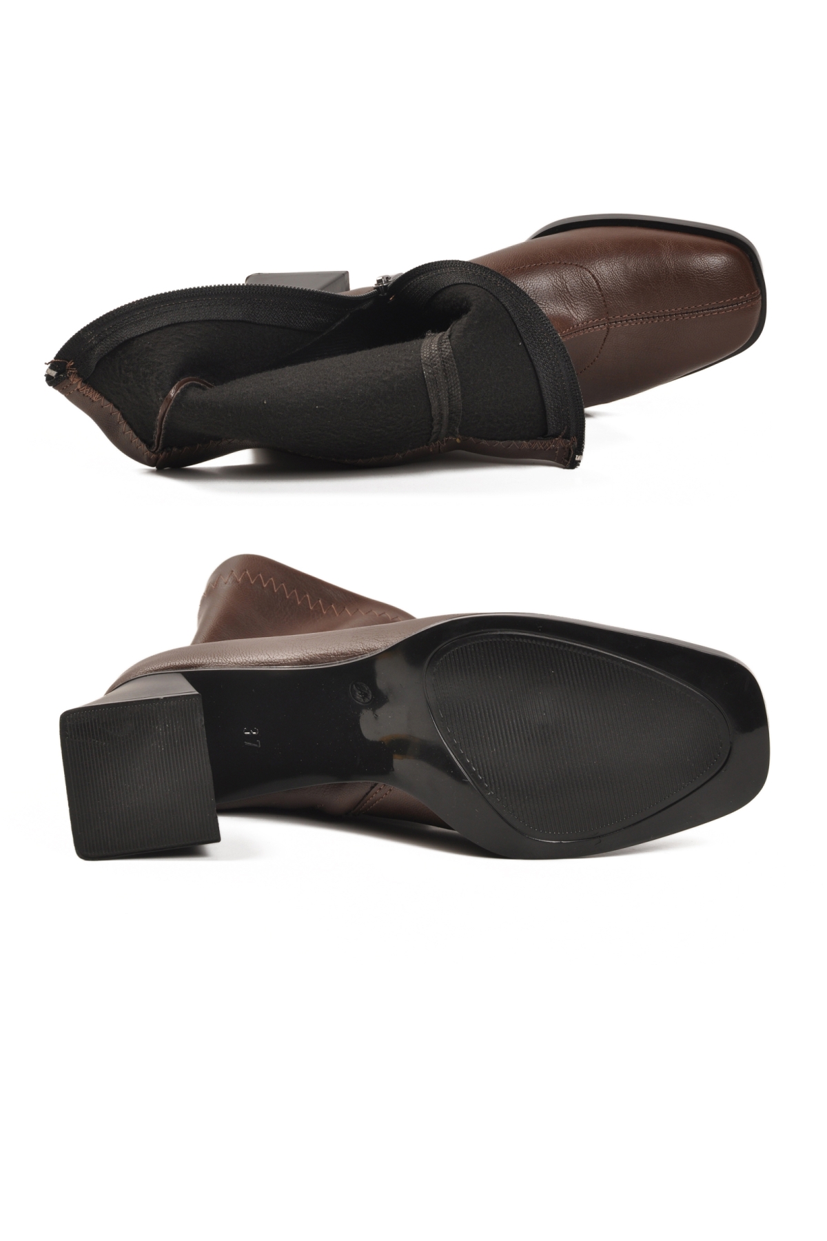 Ayakmod Ayakmod Kahverengi 2615 Polarlı Fermuarlı Streç Kahve Kadın Topuklu Bot | Flo Kahverengi - 5. görsel