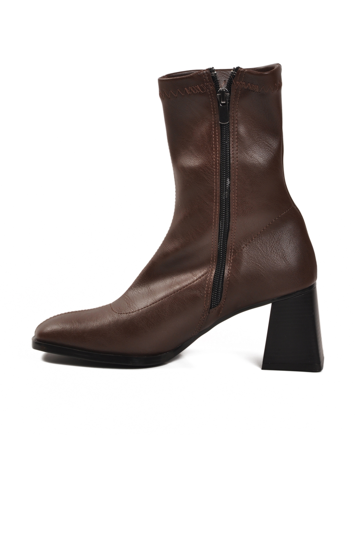 Ayakmod Ayakmod Kahverengi 2615 Polarlı Fermuarlı Streç Kahve Kadın Topuklu Bot | Flo Kahverengi - 6. görsel