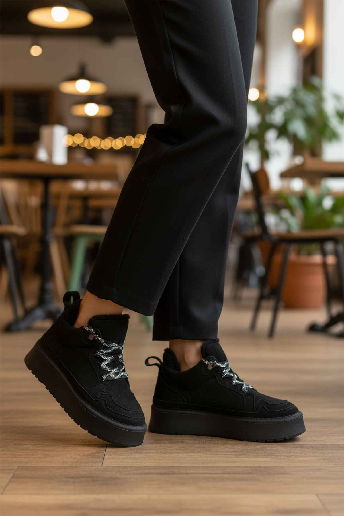 Walkway Walkway Walyway 2613 Polarlı Kaymaz Bağcıklı Siyah Kadın Bot | Flo Siyah - 2. görsel