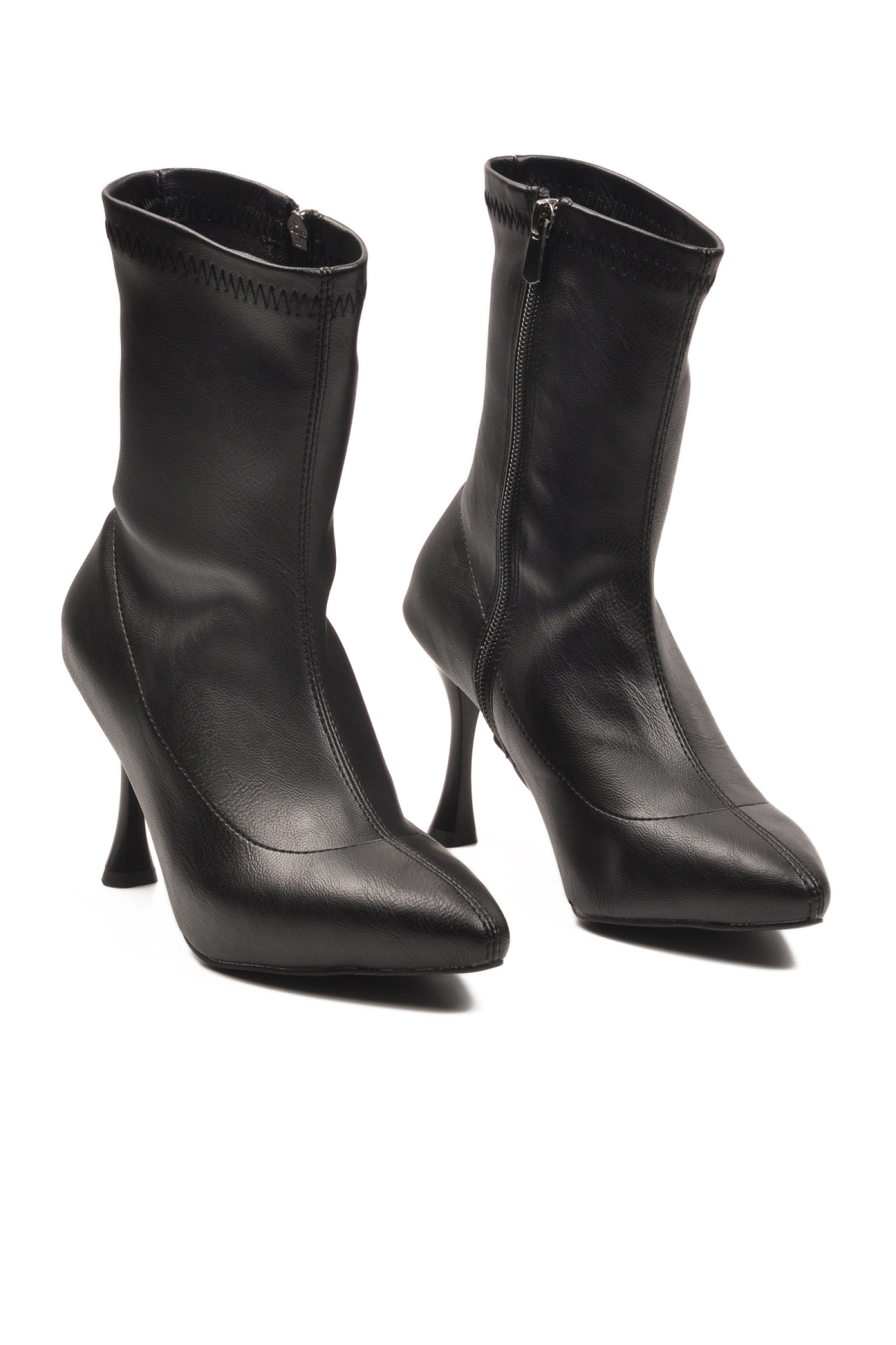 Ayakmod Ayakmod 2614 Polarlı İnce Topuklu Fermuarlı Siyah Kadın Bot | Flo Siyah - 2. görsel