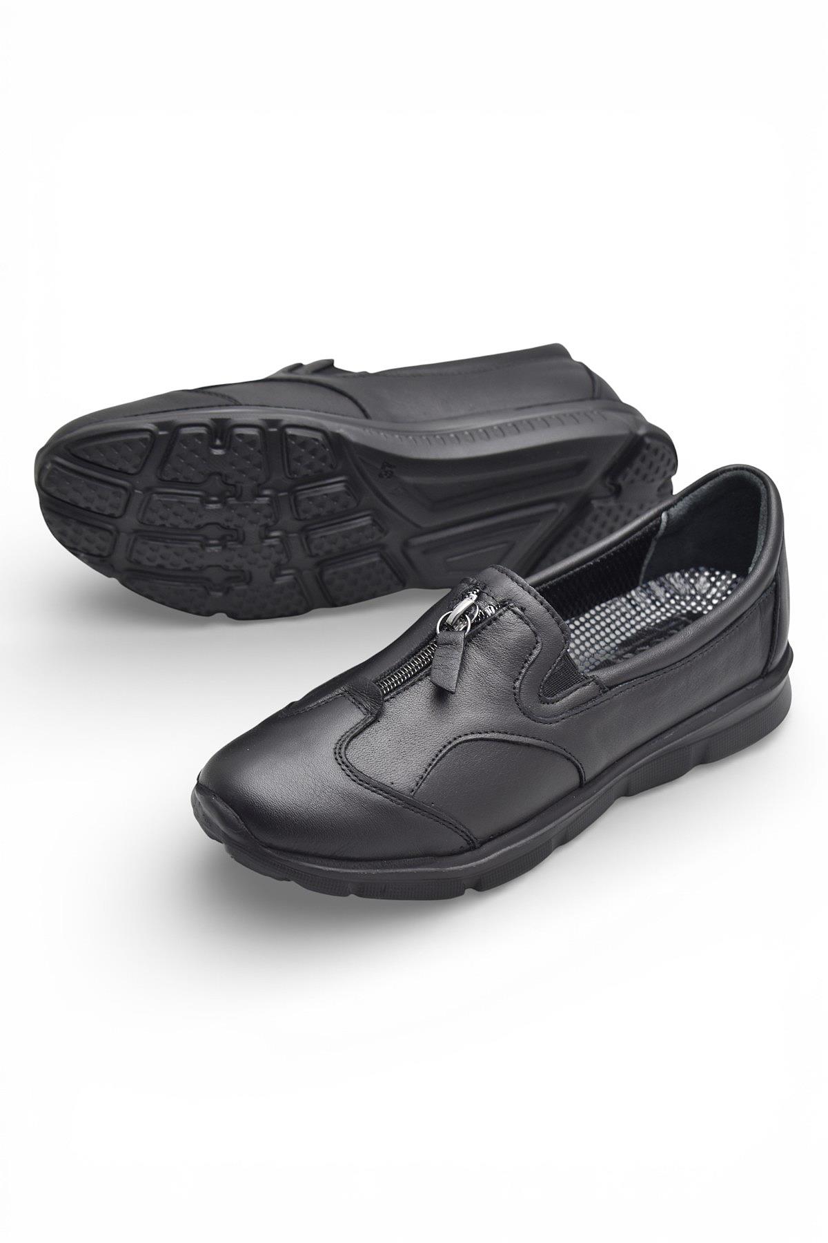 603 Tam Ortopedik Poli Hafif Taban Günlük Hakiki Deri Kadın Ayakkabı Lastikli - Görsel 4