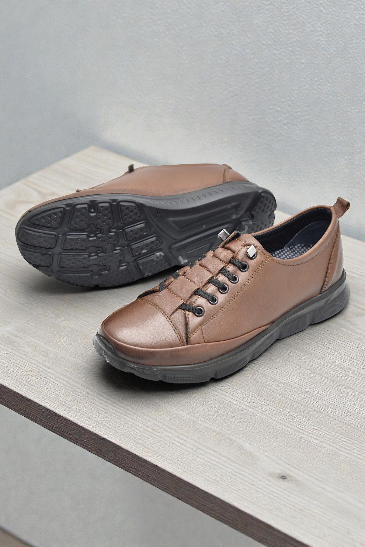 605 Tam Ortopedik Poli Hafif Taban Günlük Hakiki Deri Kadın Ayakkabı Lastikli - Görsel 5