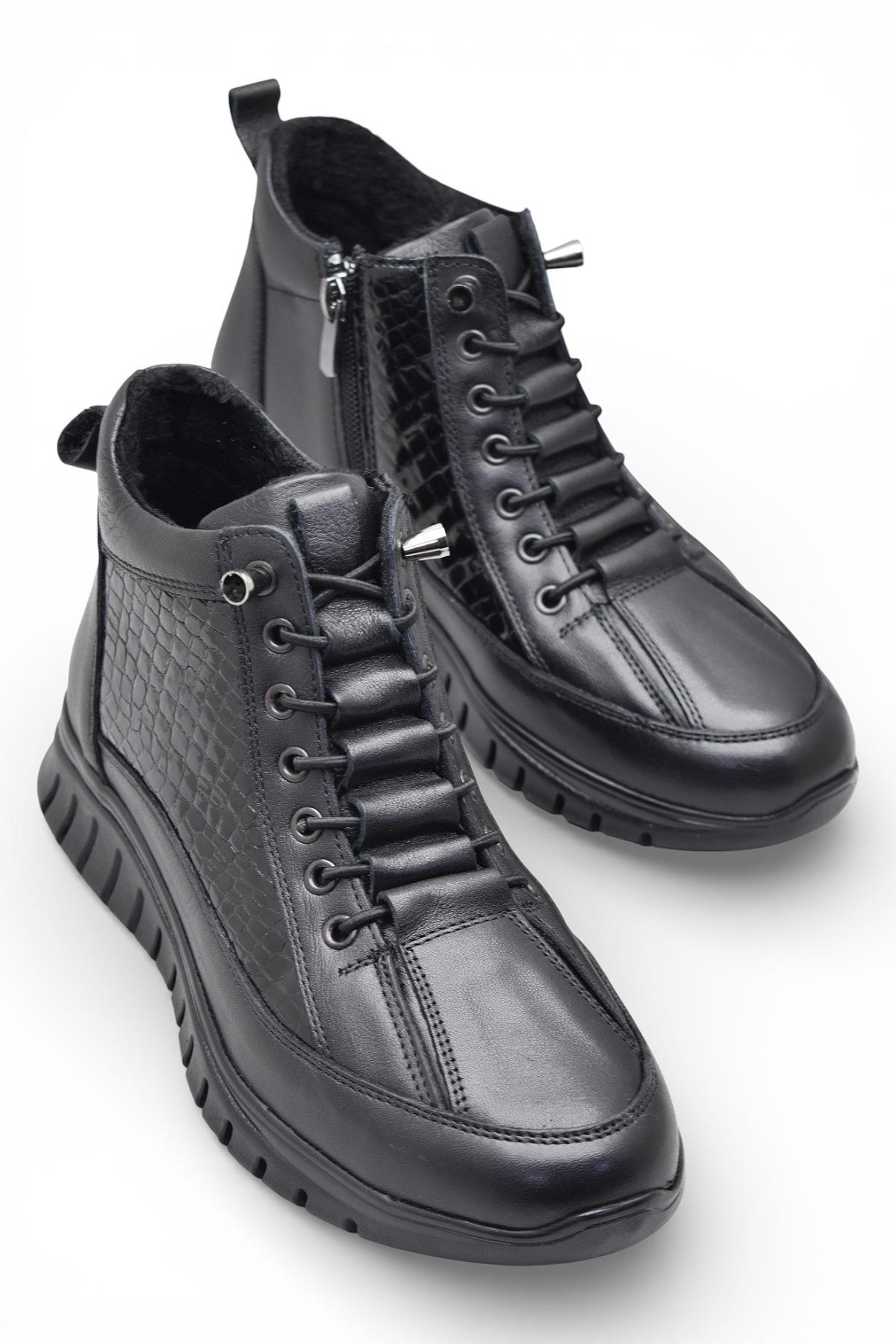 Ispartalılar Ispartalılar 1458-1 Tam Ortopedik Siyah Hakiki Deri Kadın Bot Ayakkabı Fermuarlı Anne Bot | Flo Siyah - 2. görsel