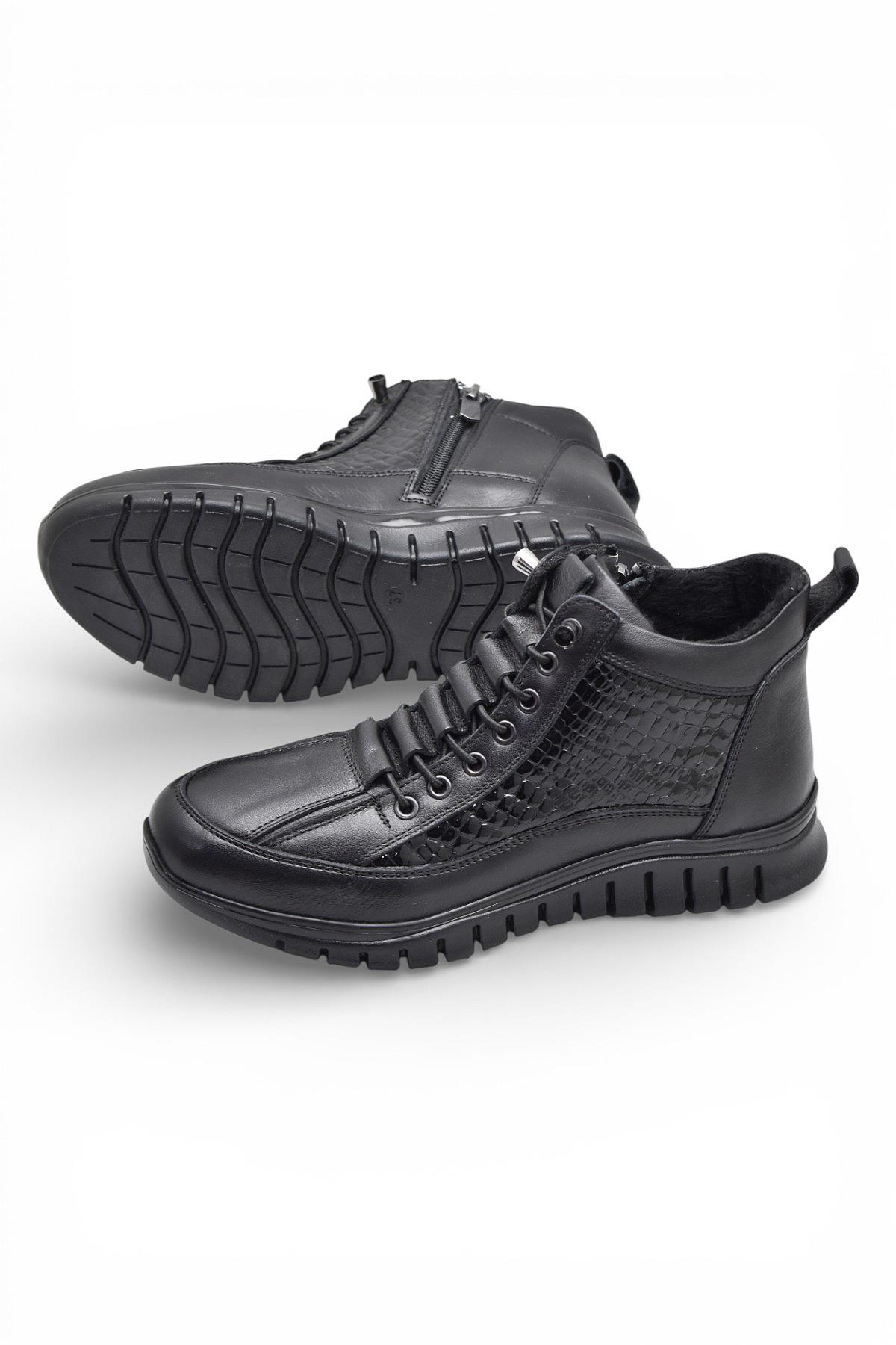 Ispartalılar Ispartalılar 1458-1 Tam Ortopedik Siyah Hakiki Deri Kadın Bot Ayakkabı Fermuarlı Anne Bot | Flo Siyah - 4. görsel