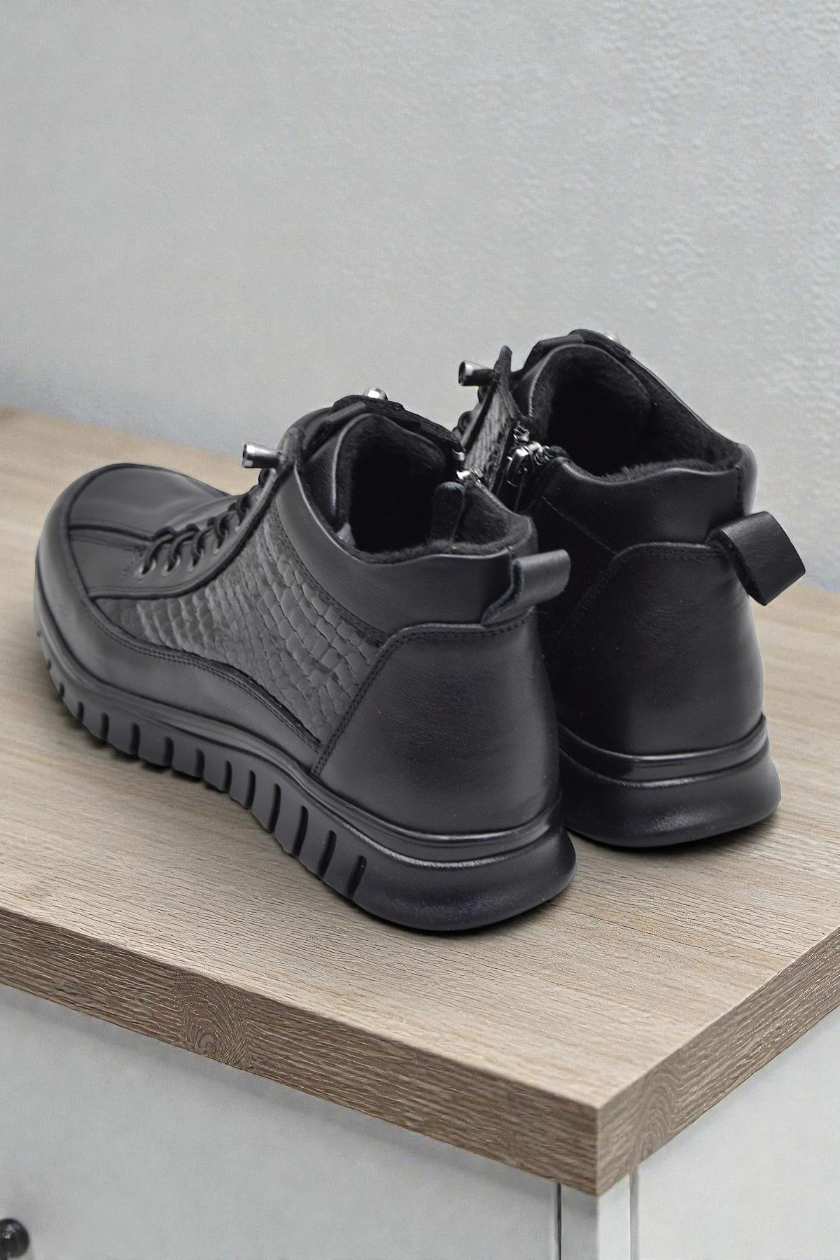 Ispartalılar Ispartalılar 1458-1 Tam Ortopedik Siyah Hakiki Deri Kadın Bot Ayakkabı Fermuarlı Anne Bot | Flo Siyah - 5. görsel