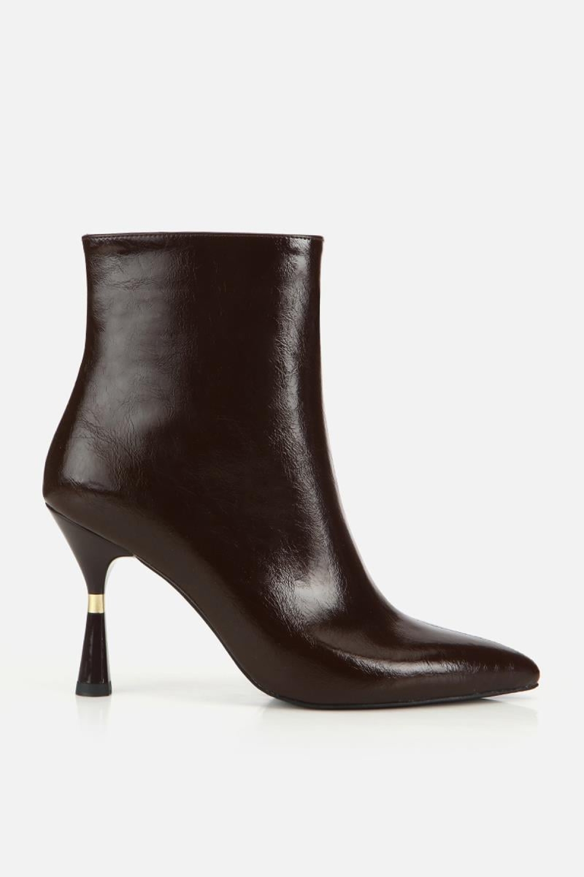 Kadın Kahverengi Gold Detaylı Sivri Burunlu İnce Topuklu Bot - Görsel 2
