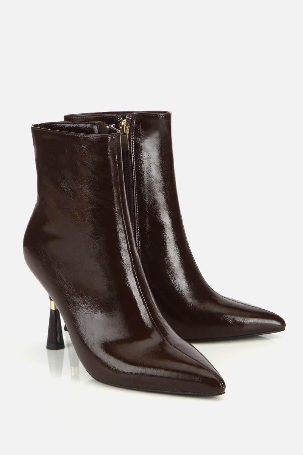 Kadın Kahverengi Gold Detaylı Sivri Burunlu İnce Topuklu Bot - Görsel 3