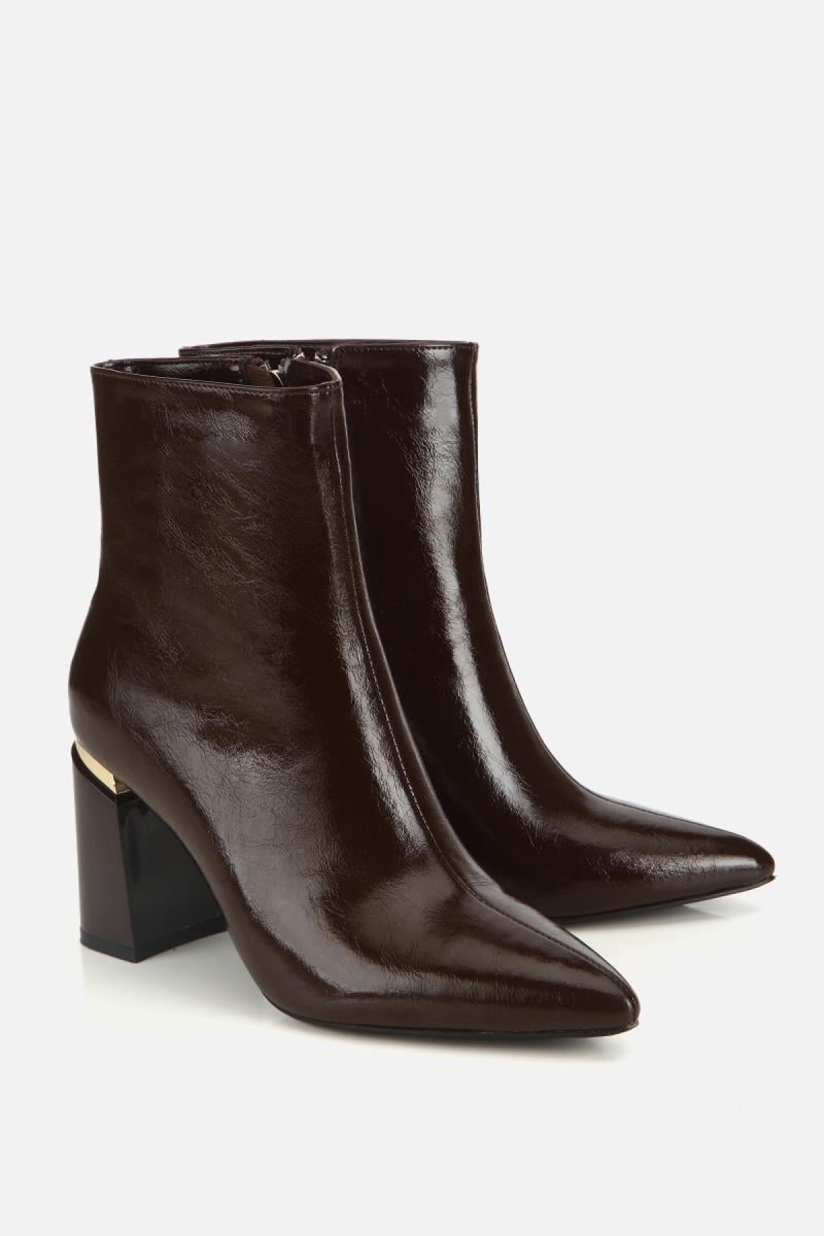 Kadın Kahverengi Gold Detaylı Sivri Burunlu Topuklu Bot - Görsel 3